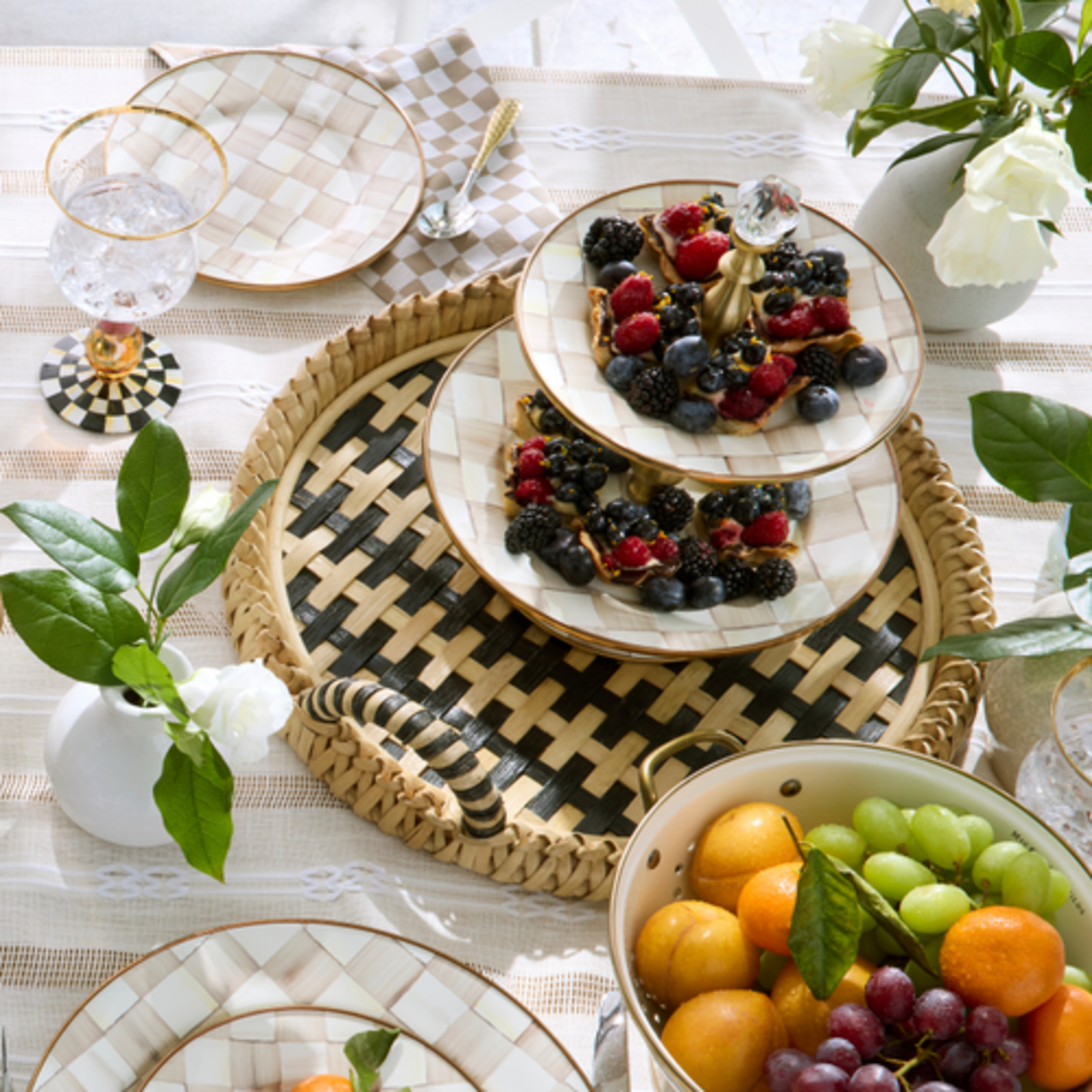 MacKenzie-Childs mocha check two tier sweet stand