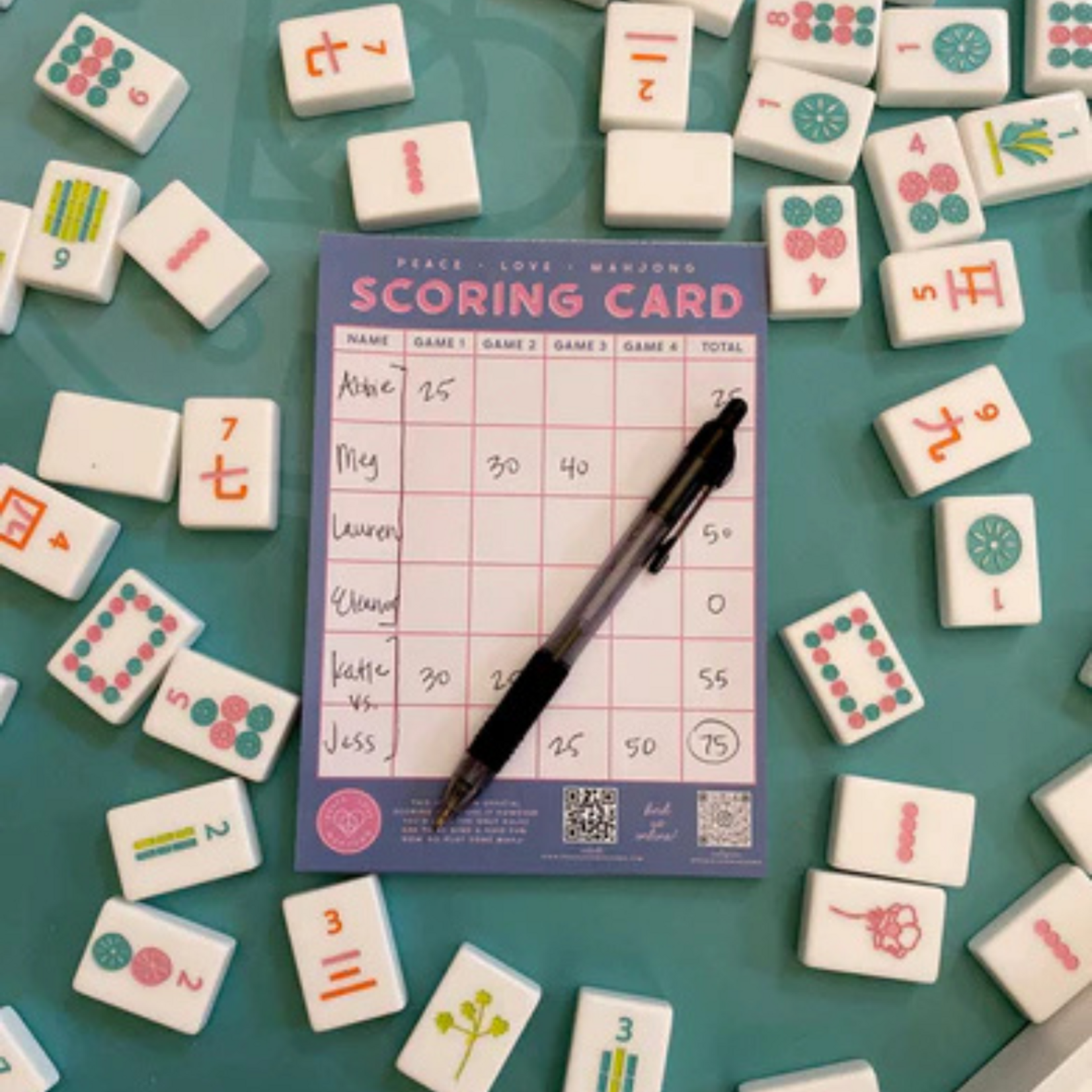 Peace Love Mahjong Blue Mahjong Scoring Notepad
