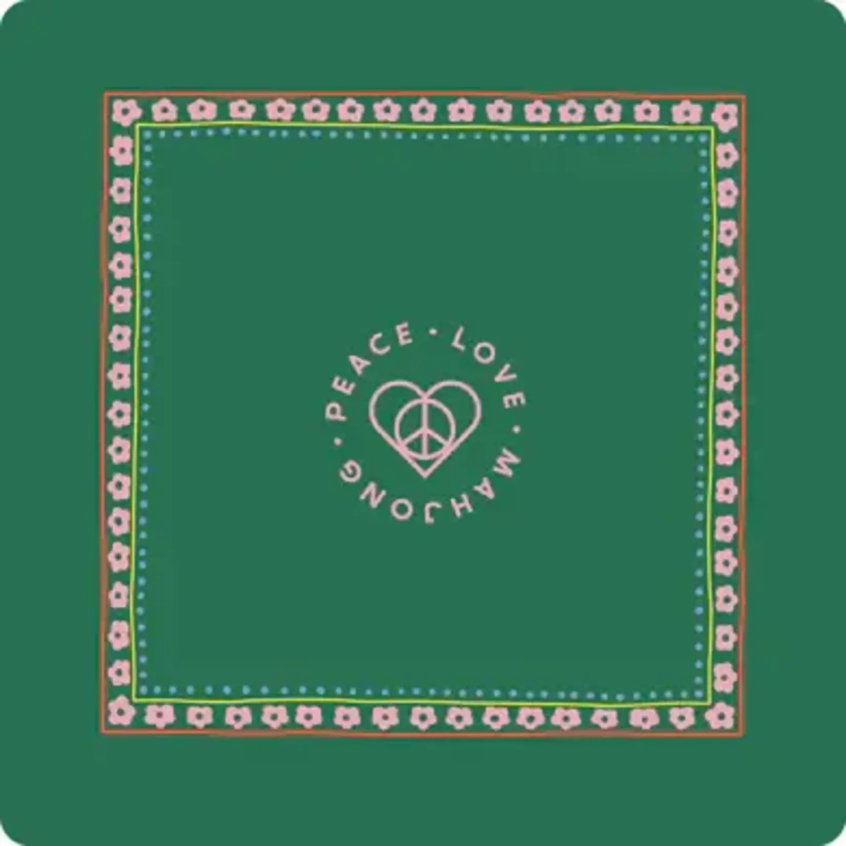 Peace Love Mahjong Dark Green with Pink Flowers Mat