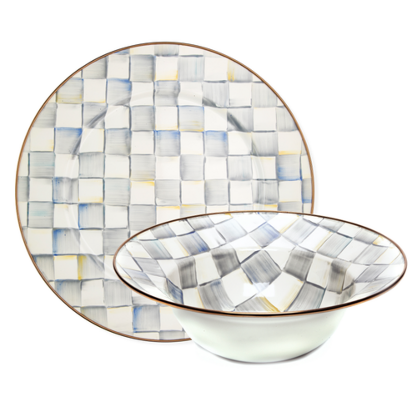 MacKenzie-Childs sterling check serving platter & bowl set