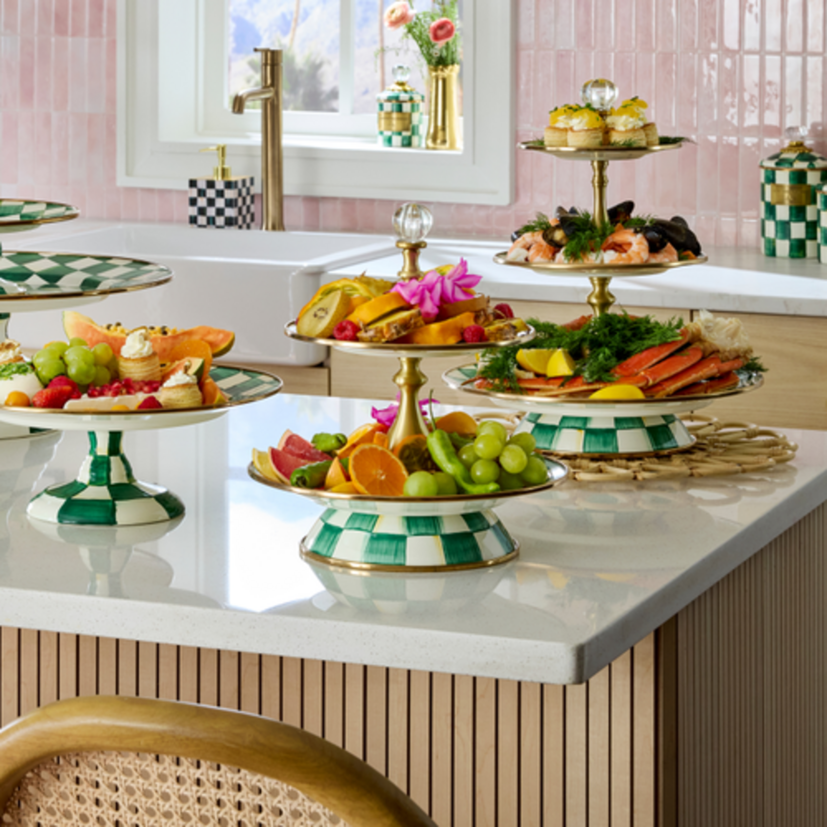 MacKenzie-Childs emerald check two tier sweet stand