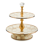 MacKenzie-Childs mocha check two tier sweet stand