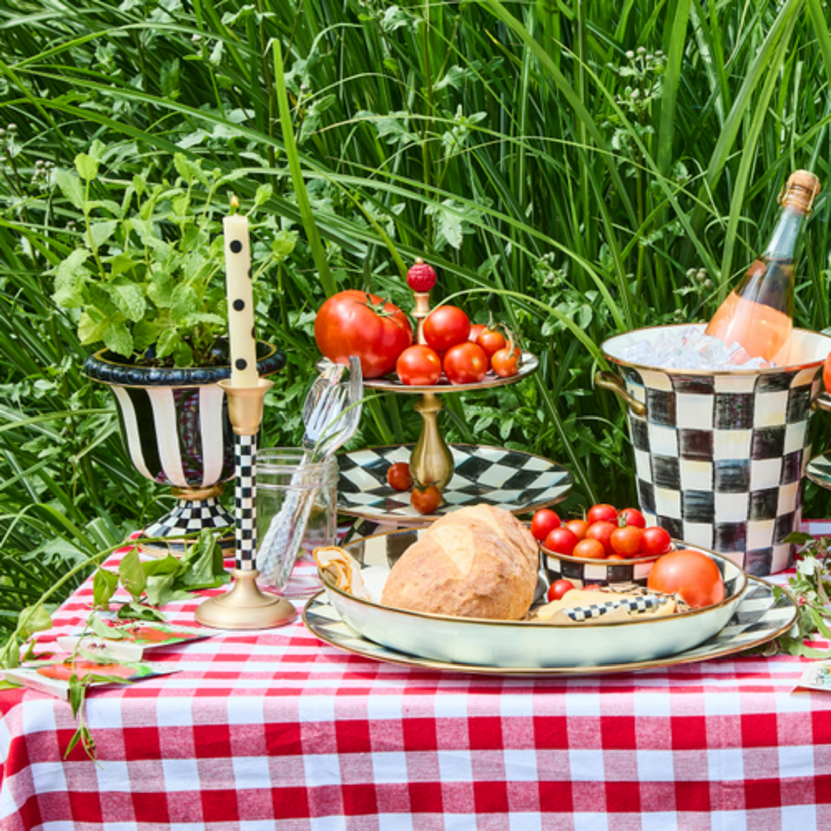 MacKenzie-Childs courtly check two tier sweet stand