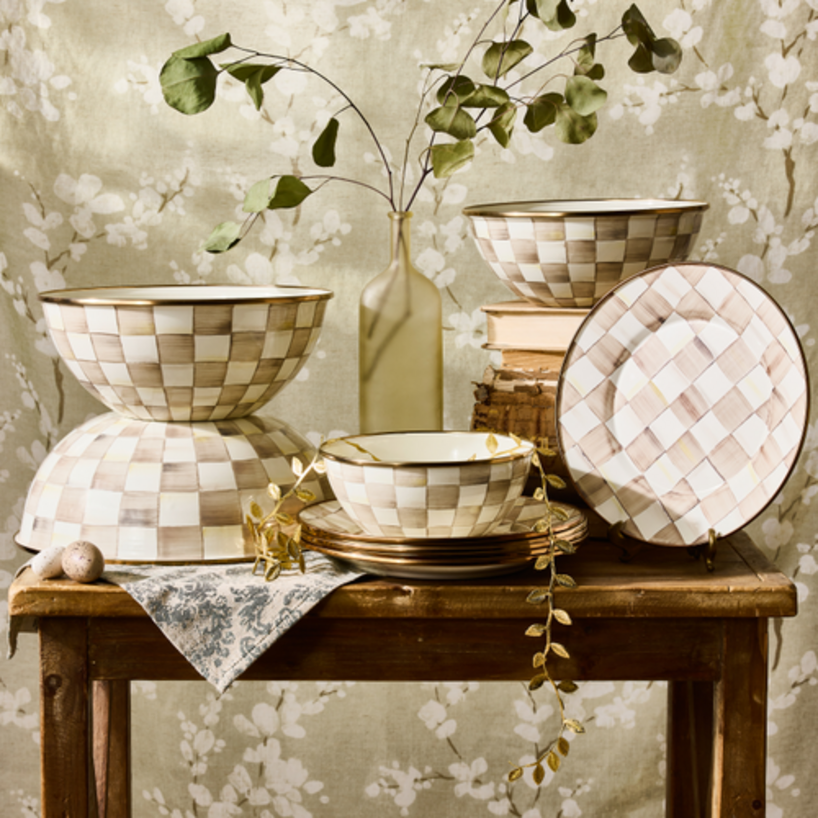 MacKenzie-Childs mocha check small everyday bowl