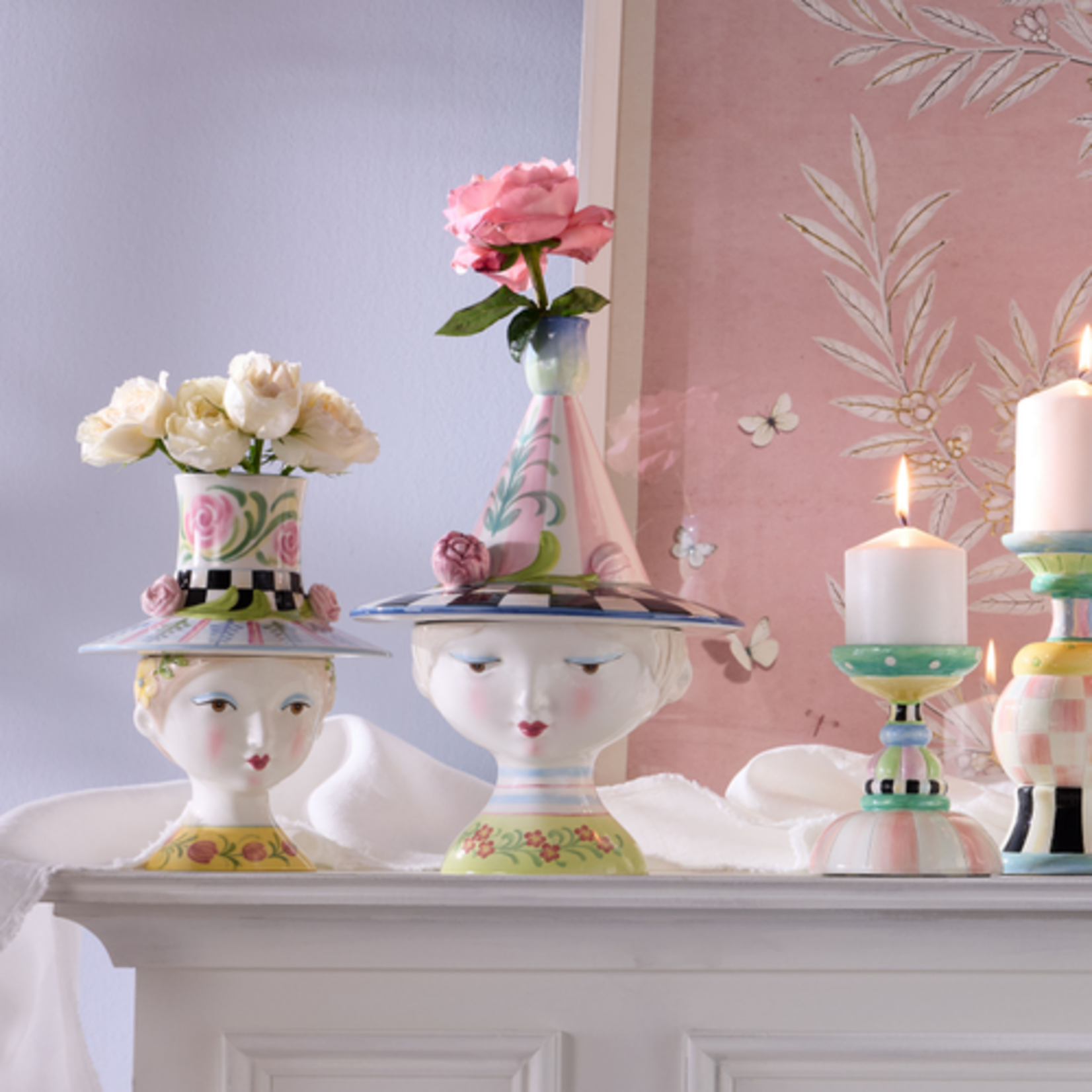 MacKenzie-Childs rosy meadow lady rose lidded vase