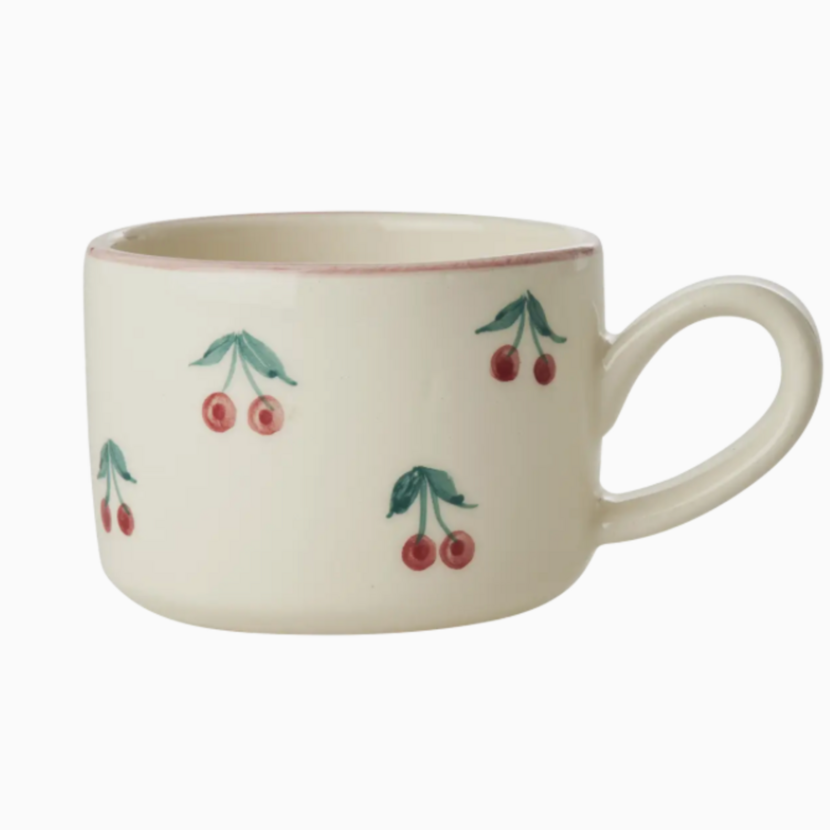Ceramic Cappuccino Cup with Hand Painted Cherries - 6.7 oz