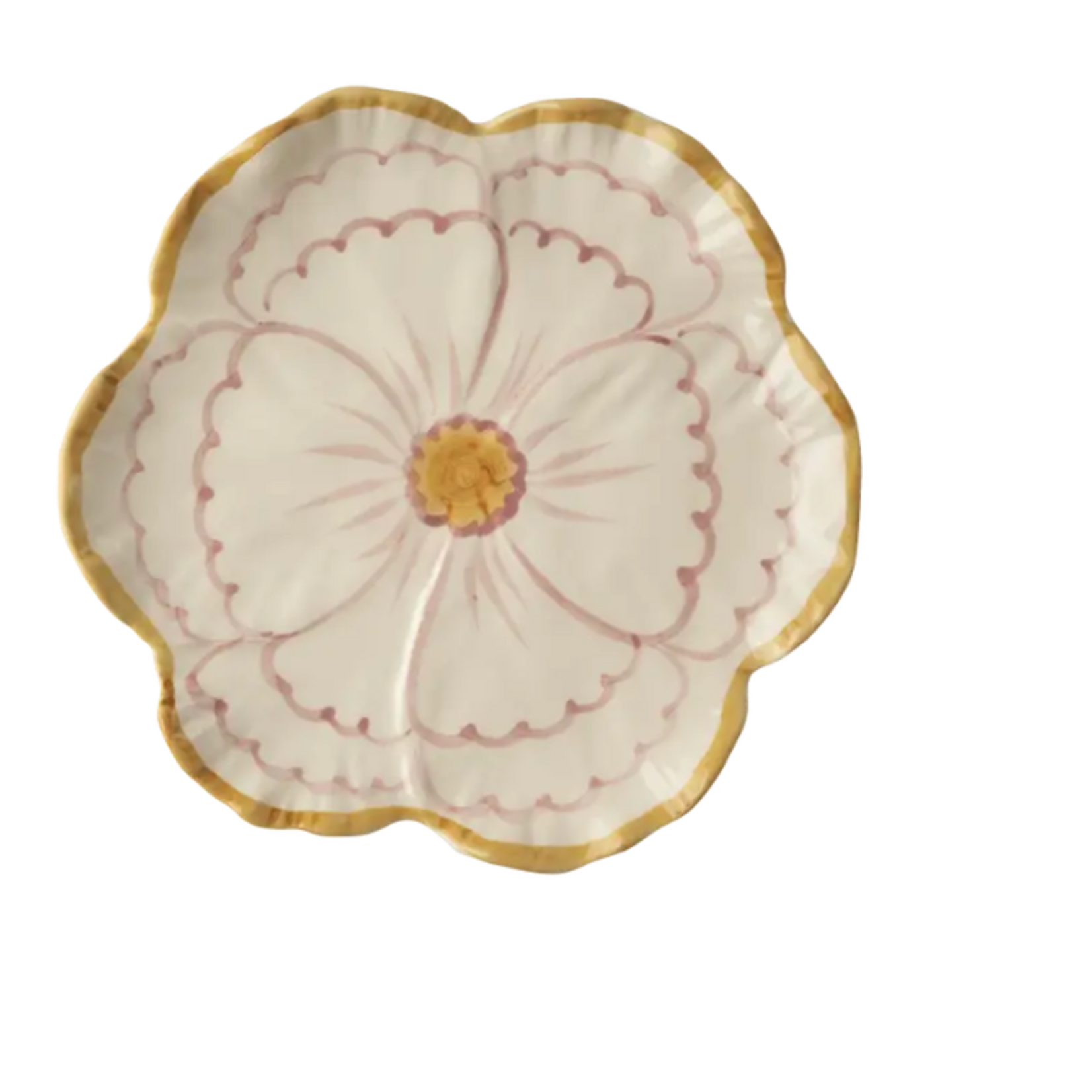 Ceramic Flower Shaped Side Plate with Yellow Border