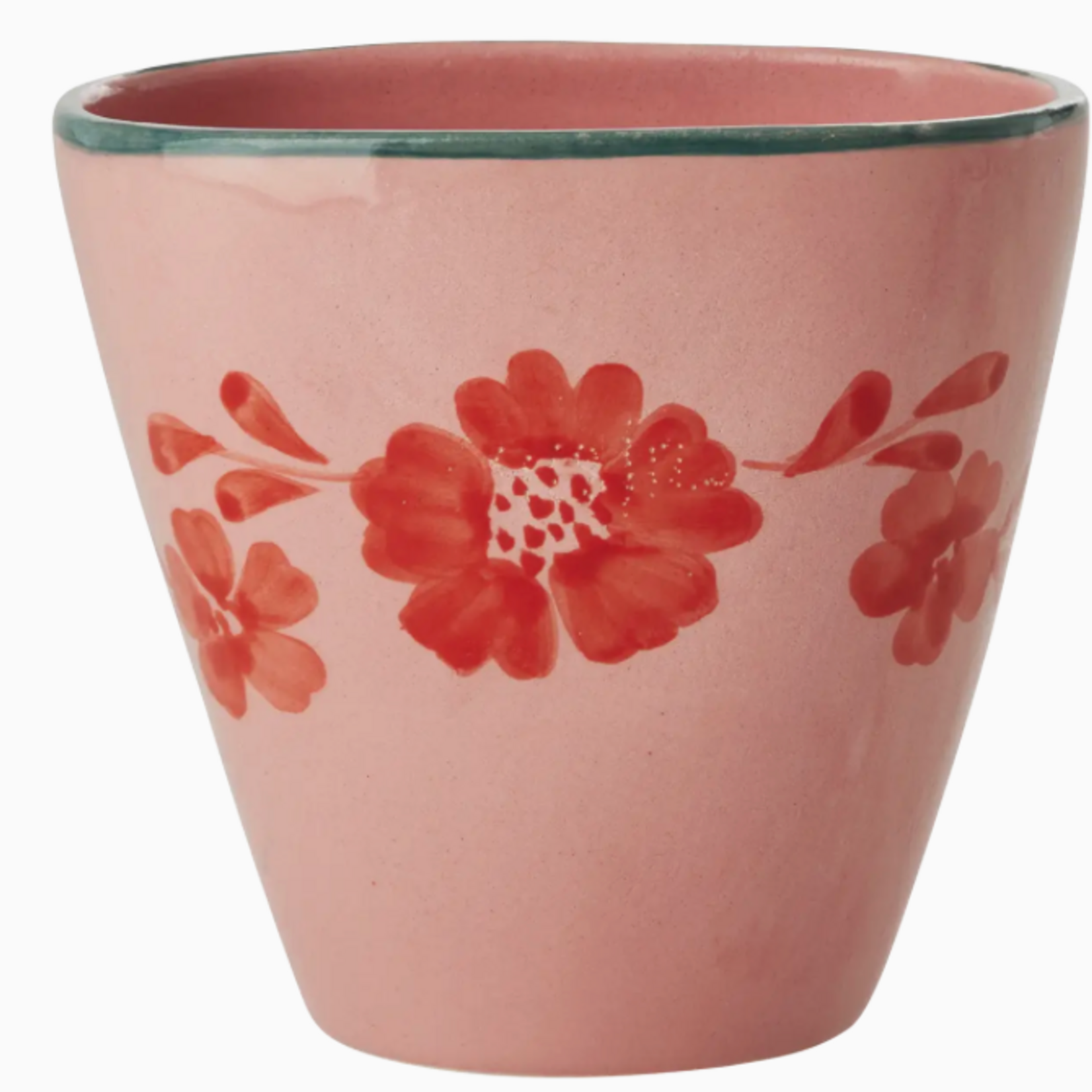 Ceramic Oval Cup with Hand Painted Orange Flower Vine - 10.1 oz