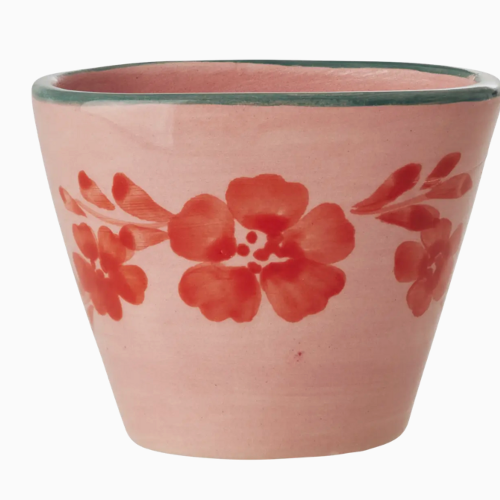 Ceramic Oval Espresso Cup with Hand Painted Orange Flower Vine - 2.4 oz