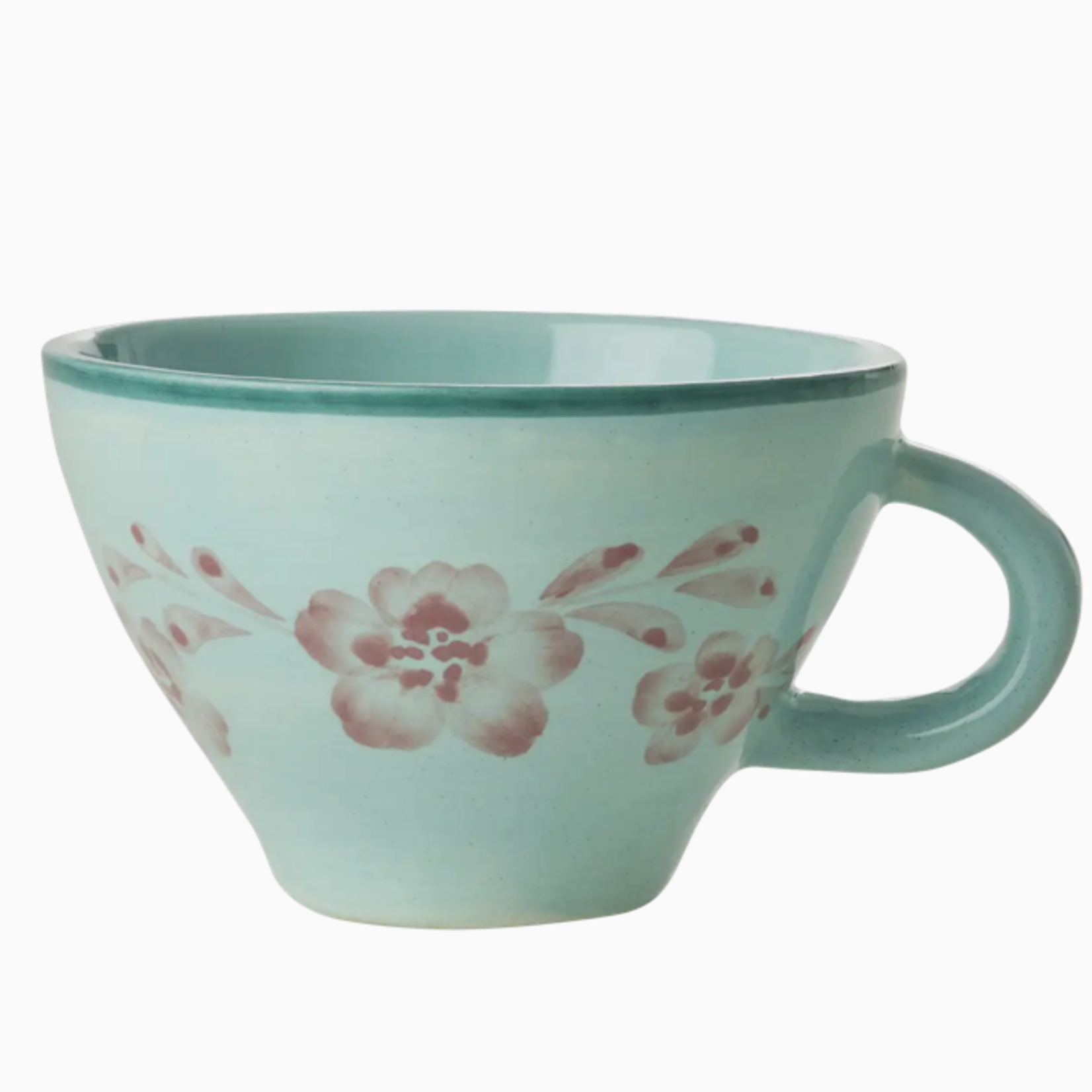 Ceramic Tea Cup with Hand Painted Soft Pink Flower Vine - 5.0 oz