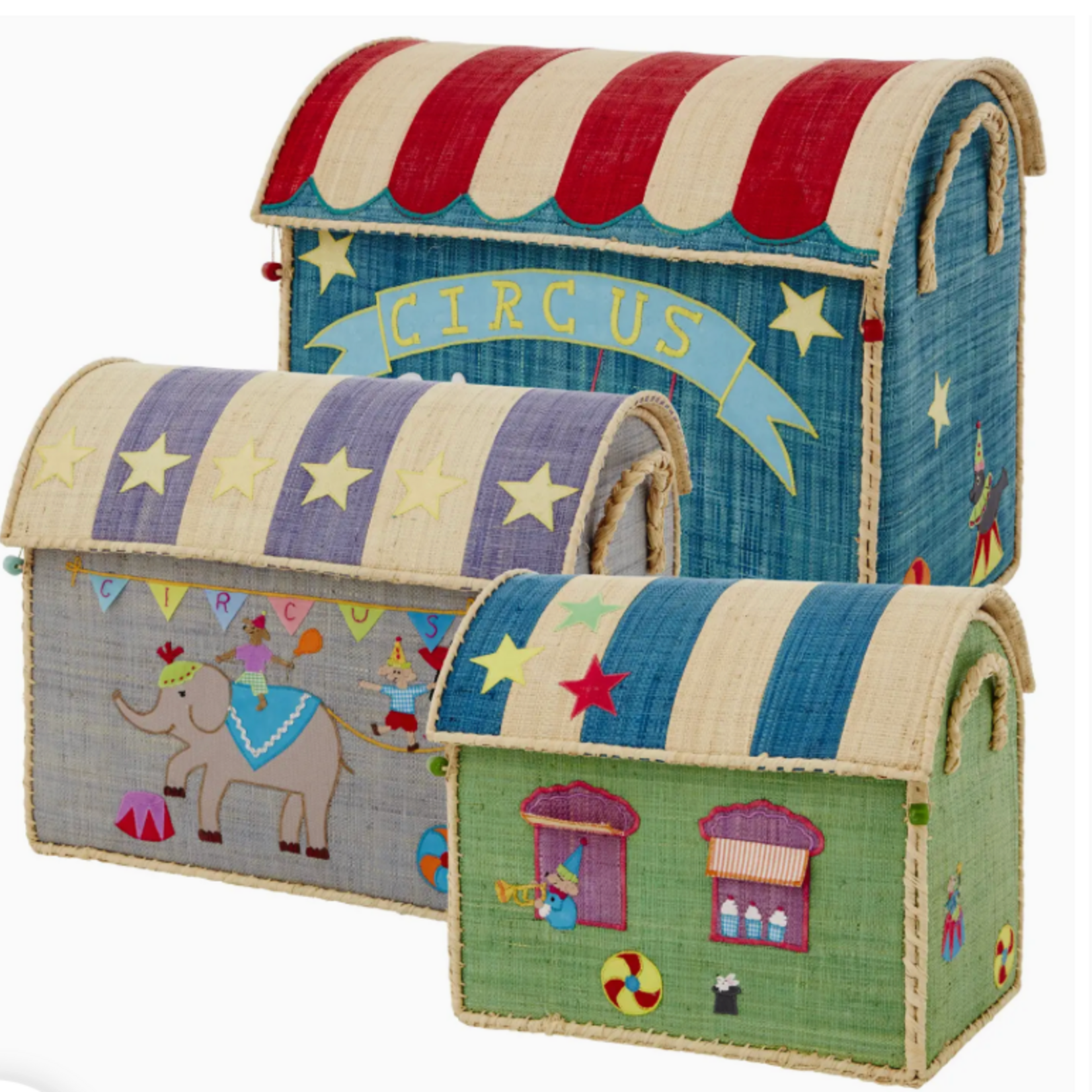 Raffia Storage House - Circus Theme. Set of 3