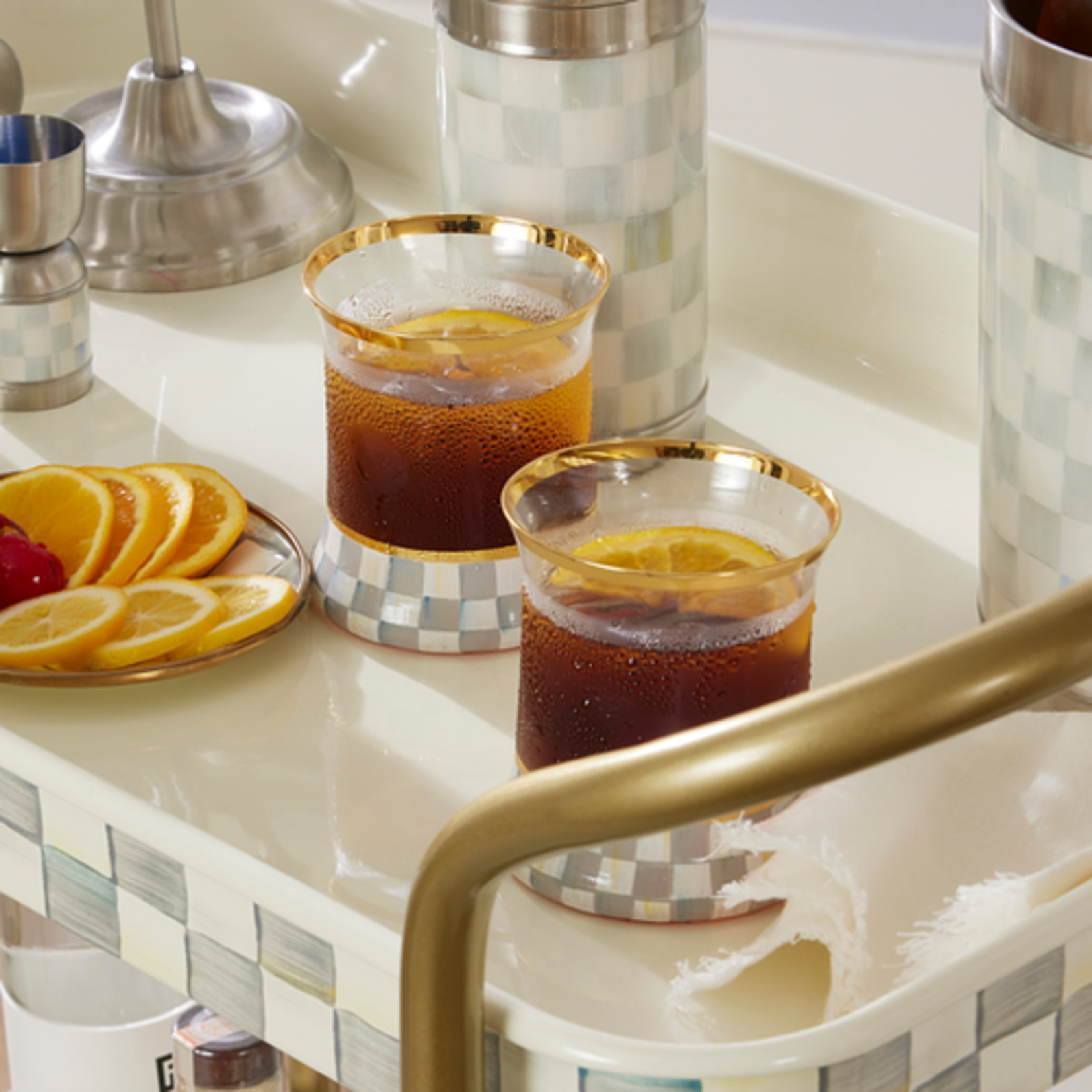 MacKenzie-Childs sterling check tumbler glass, set of 2