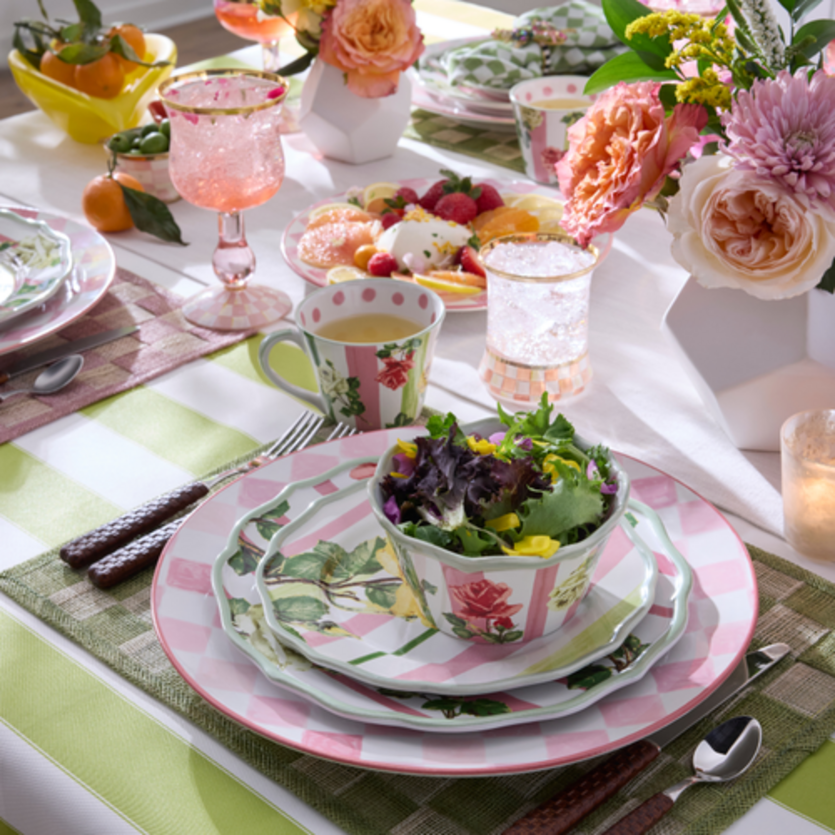 MacKenzie-Childs rosy check tumbler glass, set of 2