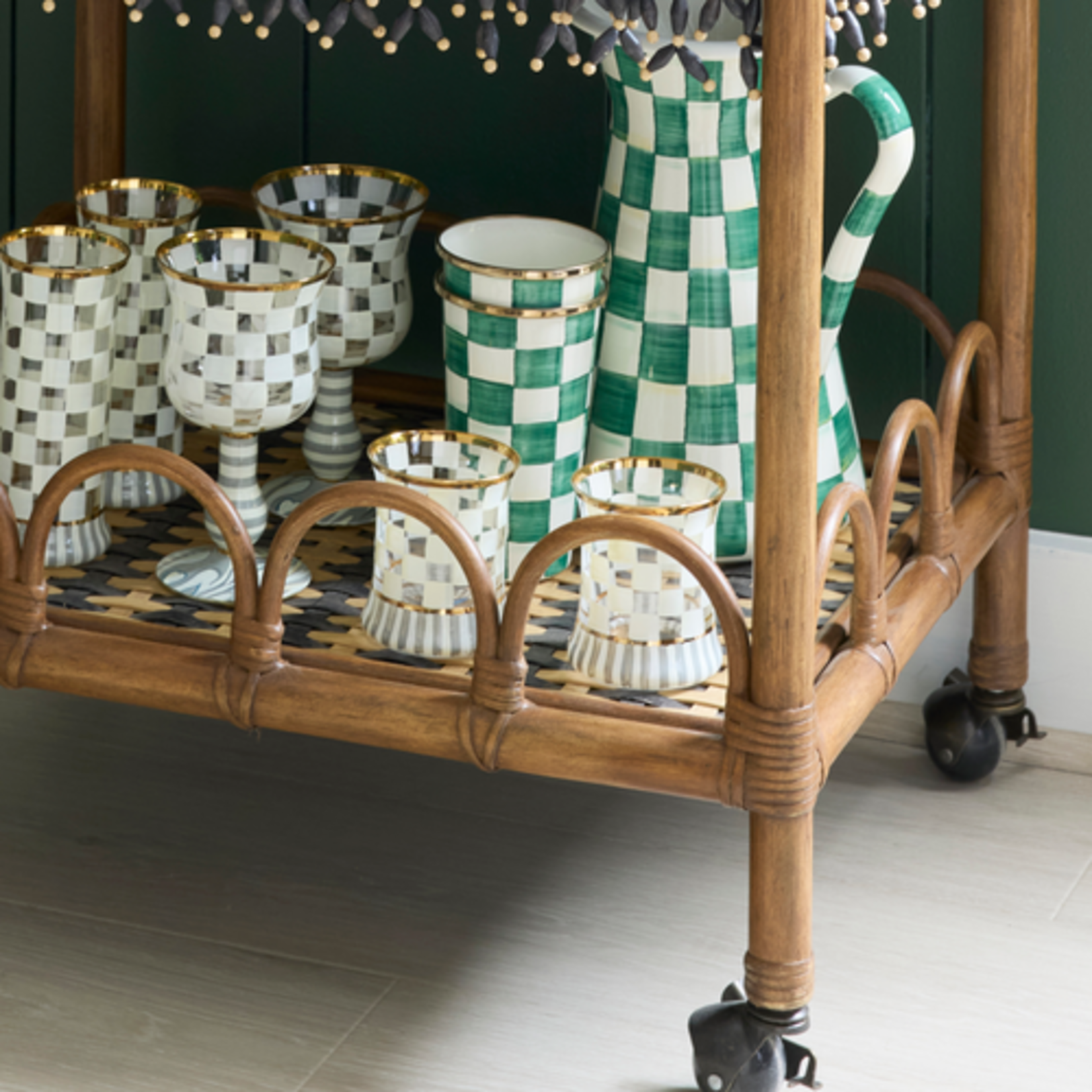 MacKenzie-Childs carnival white tumbler glass, set of 2