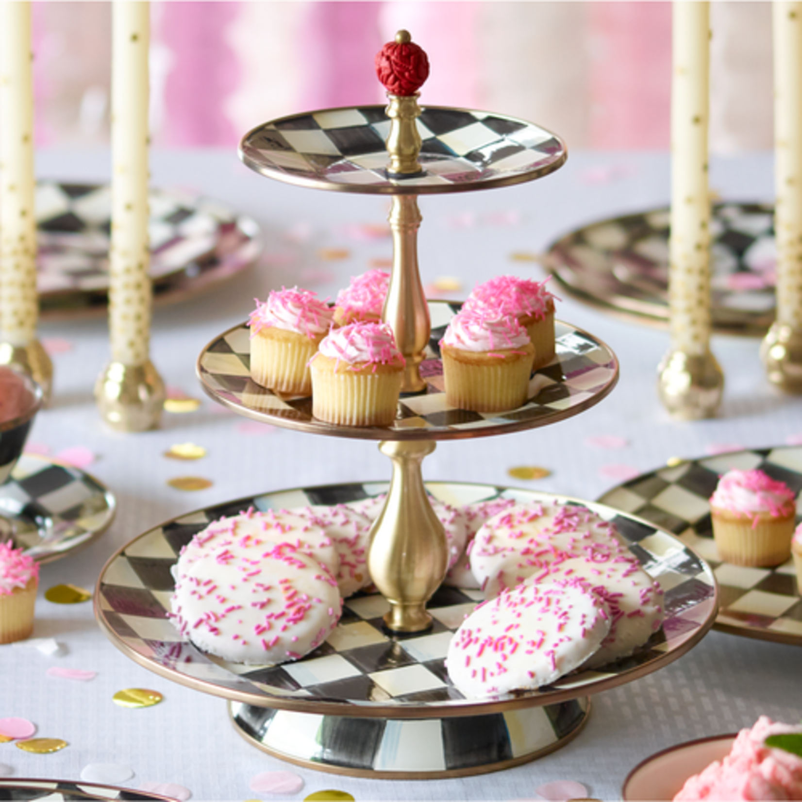 MacKenzie-Childs courtly check three tier sweet stand