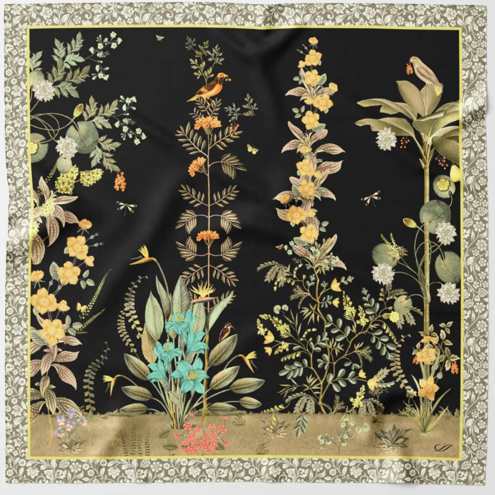 Elizabetta Made in Italy USA Fantasia - Hand Rolled Silk Foulard - Black