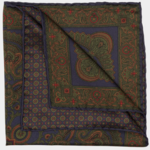 Elizabetta Made in Italy USA Lario - Double Sided Silk Pocket Square - Navy Green
