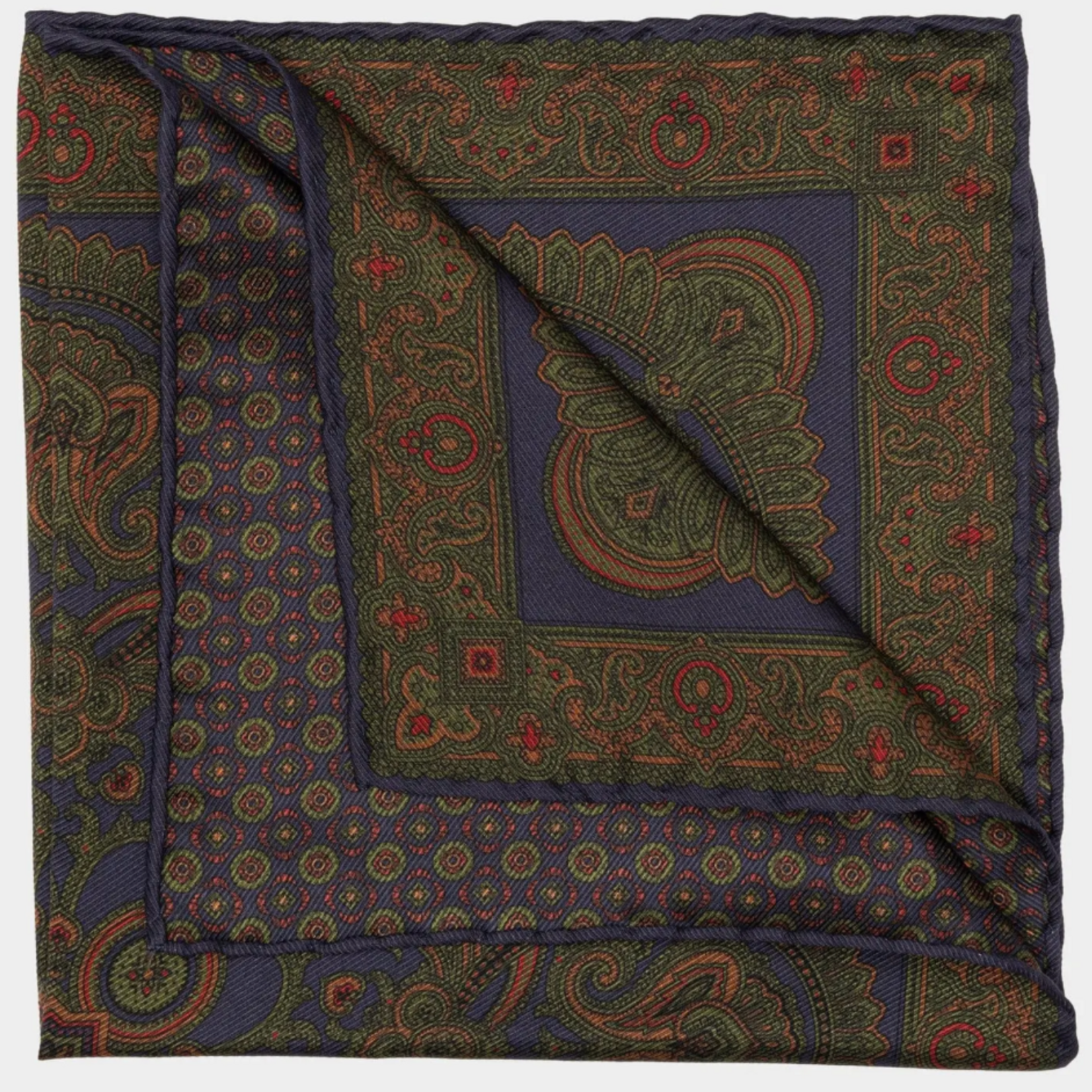Elizabetta Made in Italy USA Lario - Double Sided Silk Pocket Square - Navy Green