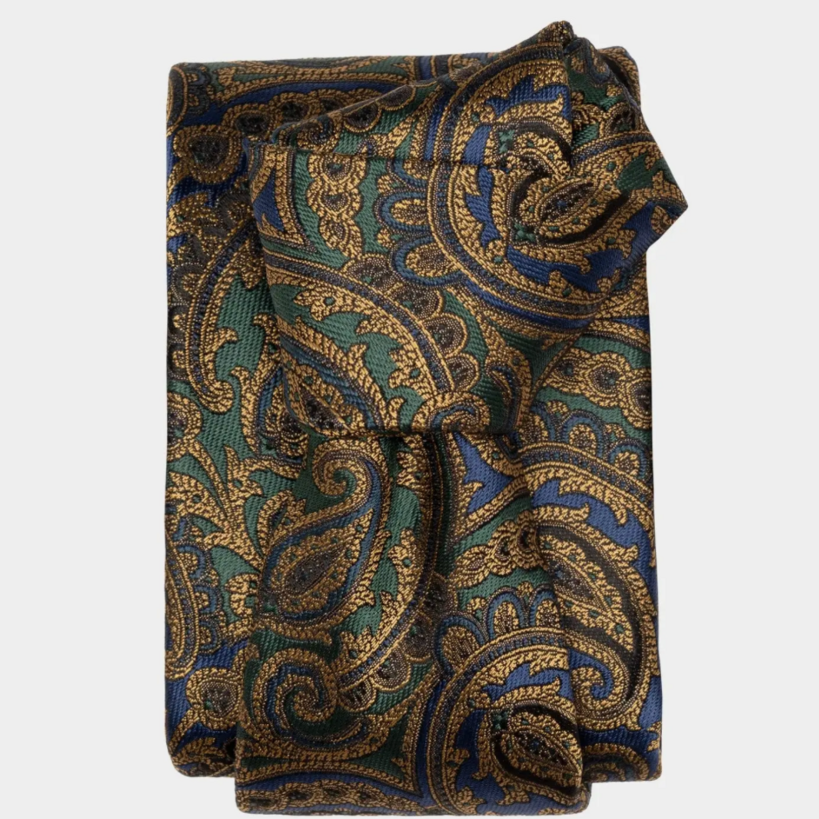 Elizabetta Made in Italy USA San Carlo - Silk Jacquard Tie - Emerald and Sapphire Extra Long (3.38" x 62.5")