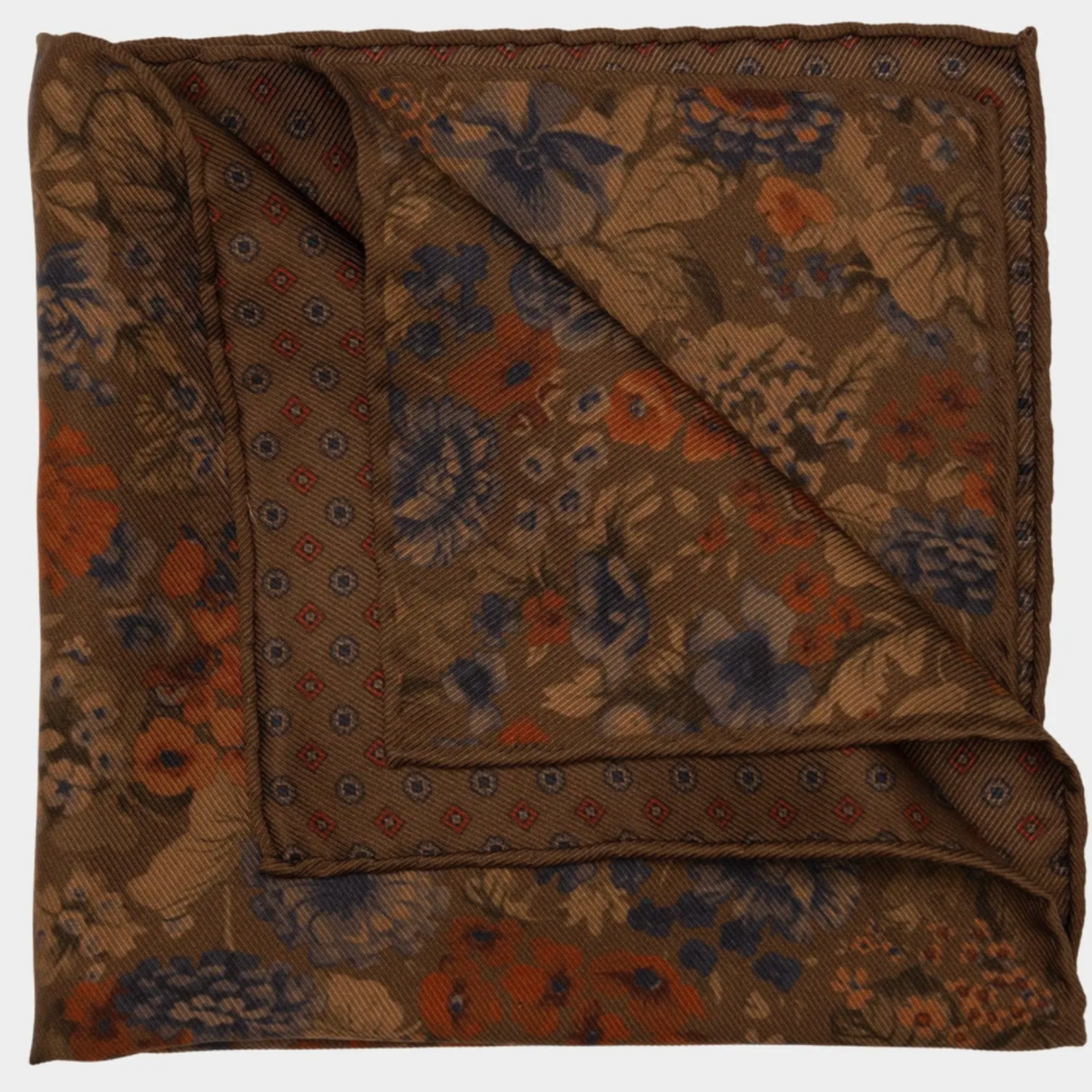 Elizabetta Made in Italy USA Vico - Double Sided Silk Pocket Square - Clay Brown