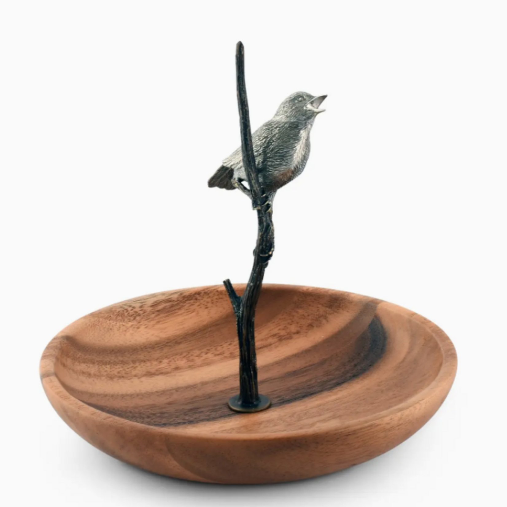 Vagabond House Bronze Song Bird Wood Tidbit Server Bowl