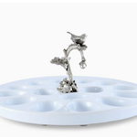 Vagabond House Deviled Egg Tray with Pewter Song Bird Handle