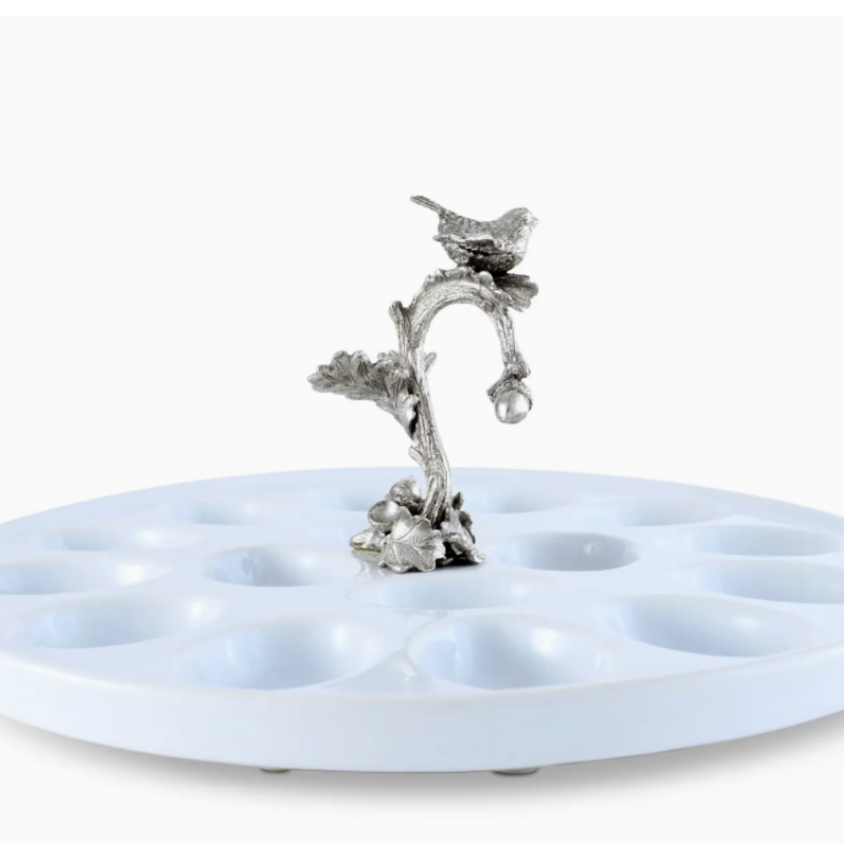Vagabond House Deviled Egg Tray with Pewter Song Bird Handle