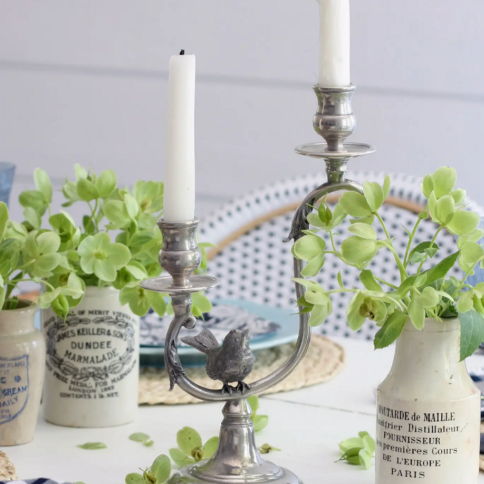 Vagabond House Two Taper Pewter Song Bird Candelabra