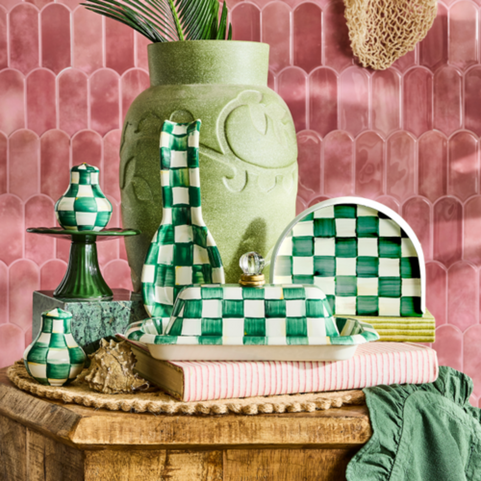 MacKenzie-Childs emerald check enamel napkin holder