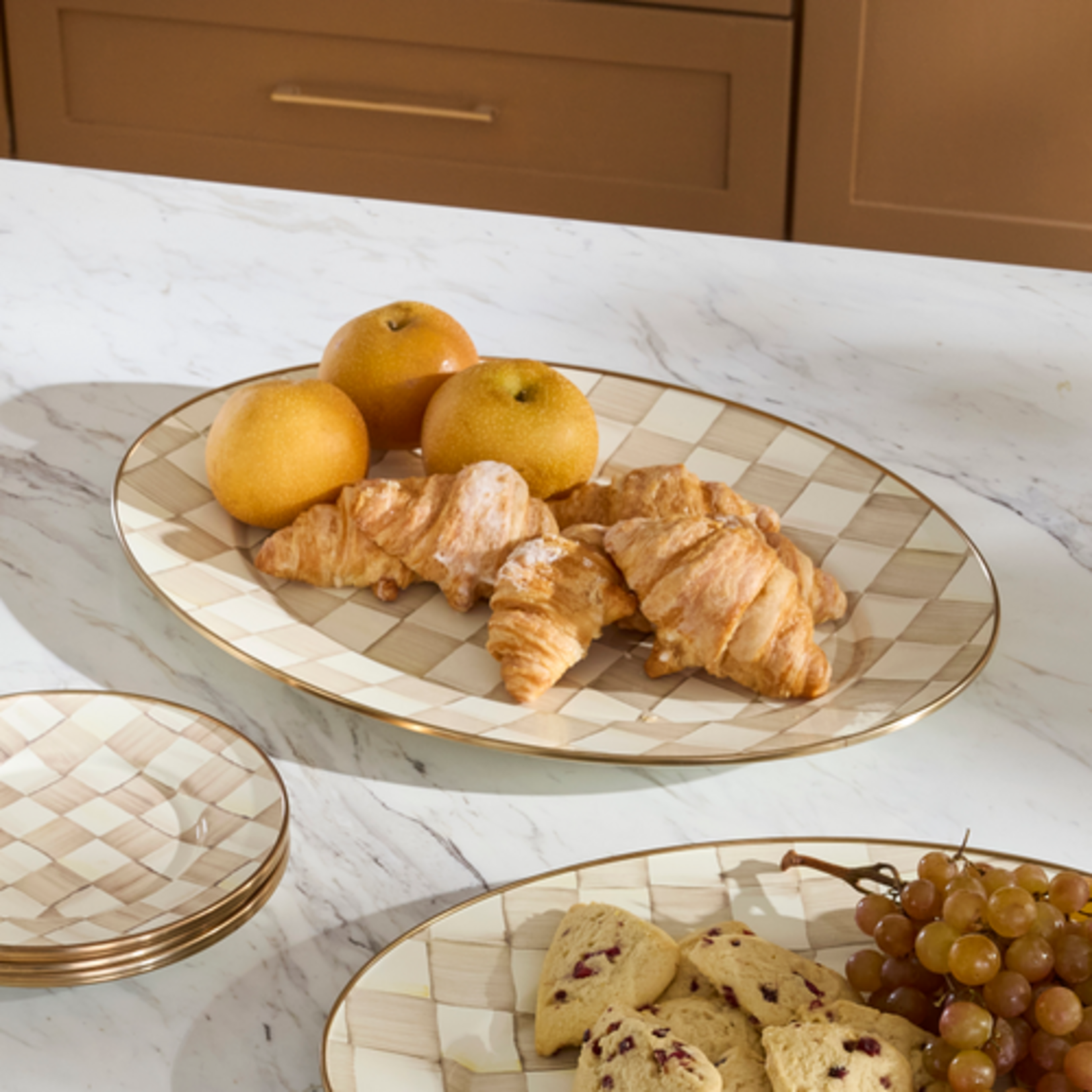 MacKenzie-Childs mocha check medium oval platter