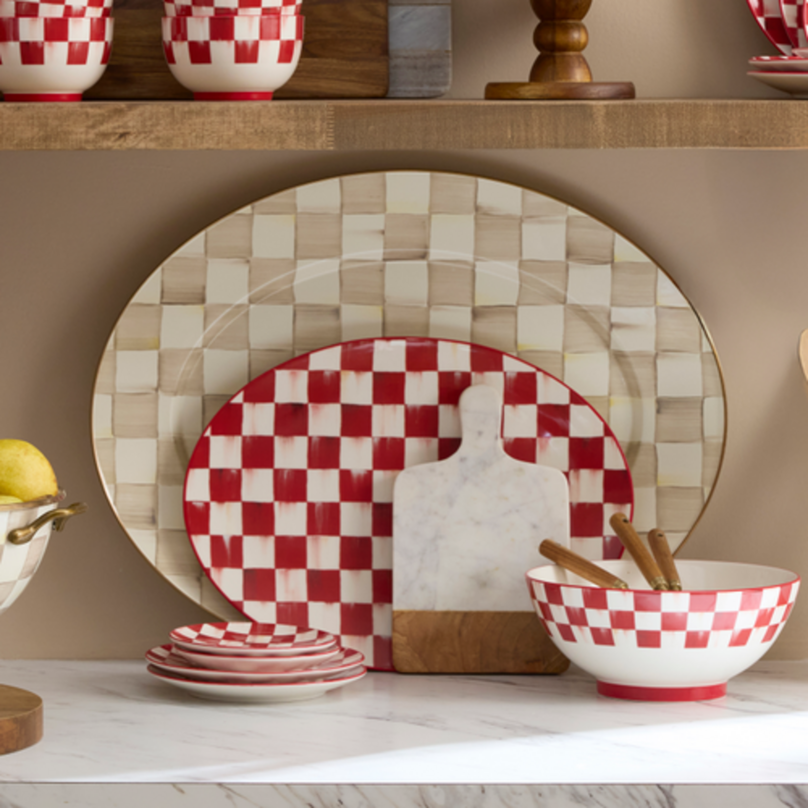 MacKenzie-Childs mocha check large oval platter