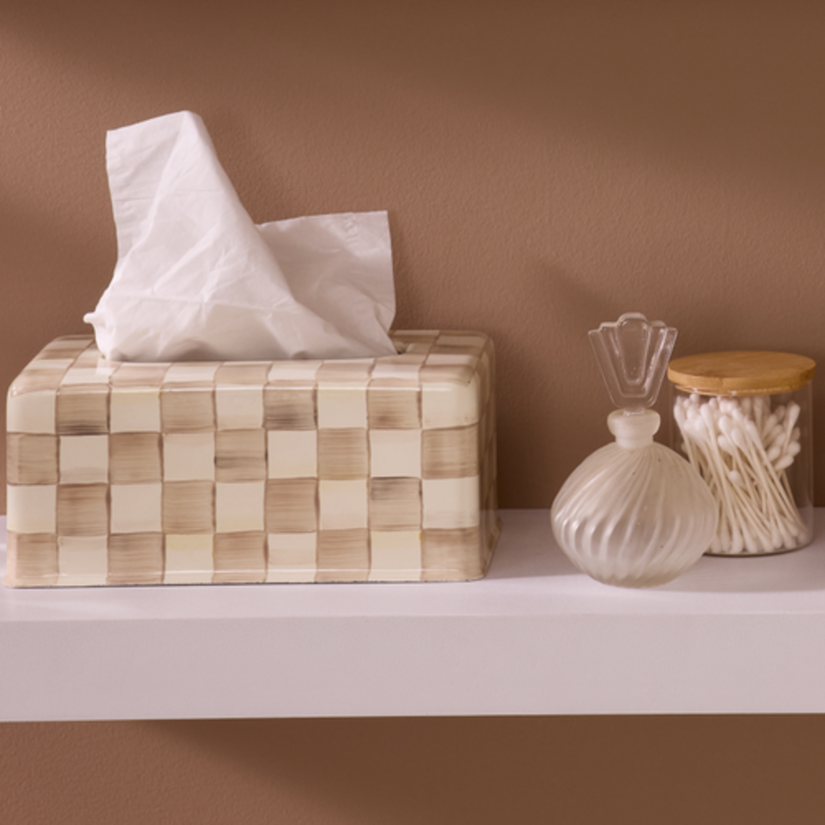 MacKenzie-Childs mocha check standard tissue box cover