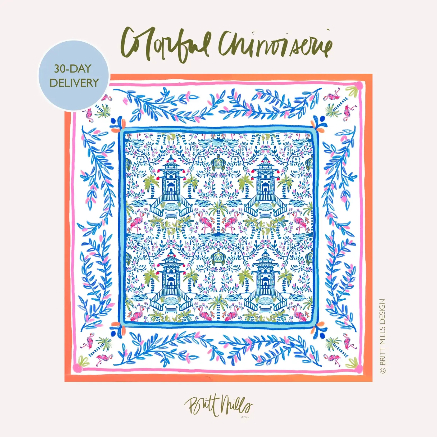 Britt Mills Design Colorful Chinoiserie Mat (Non-Neoprene)