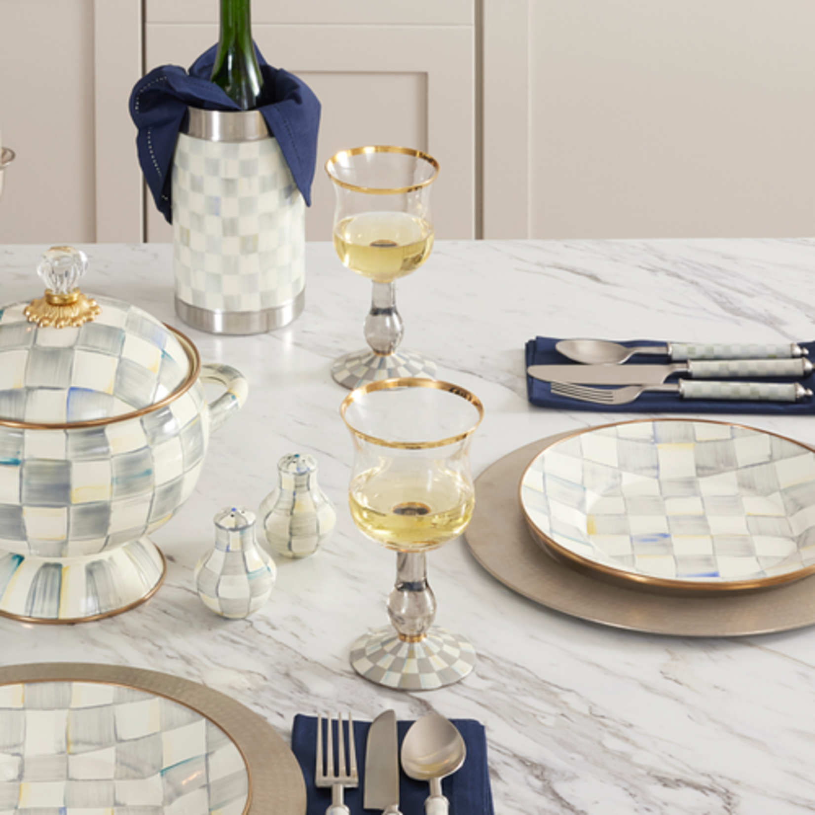 MacKenzie-Childs sterling check wine glass