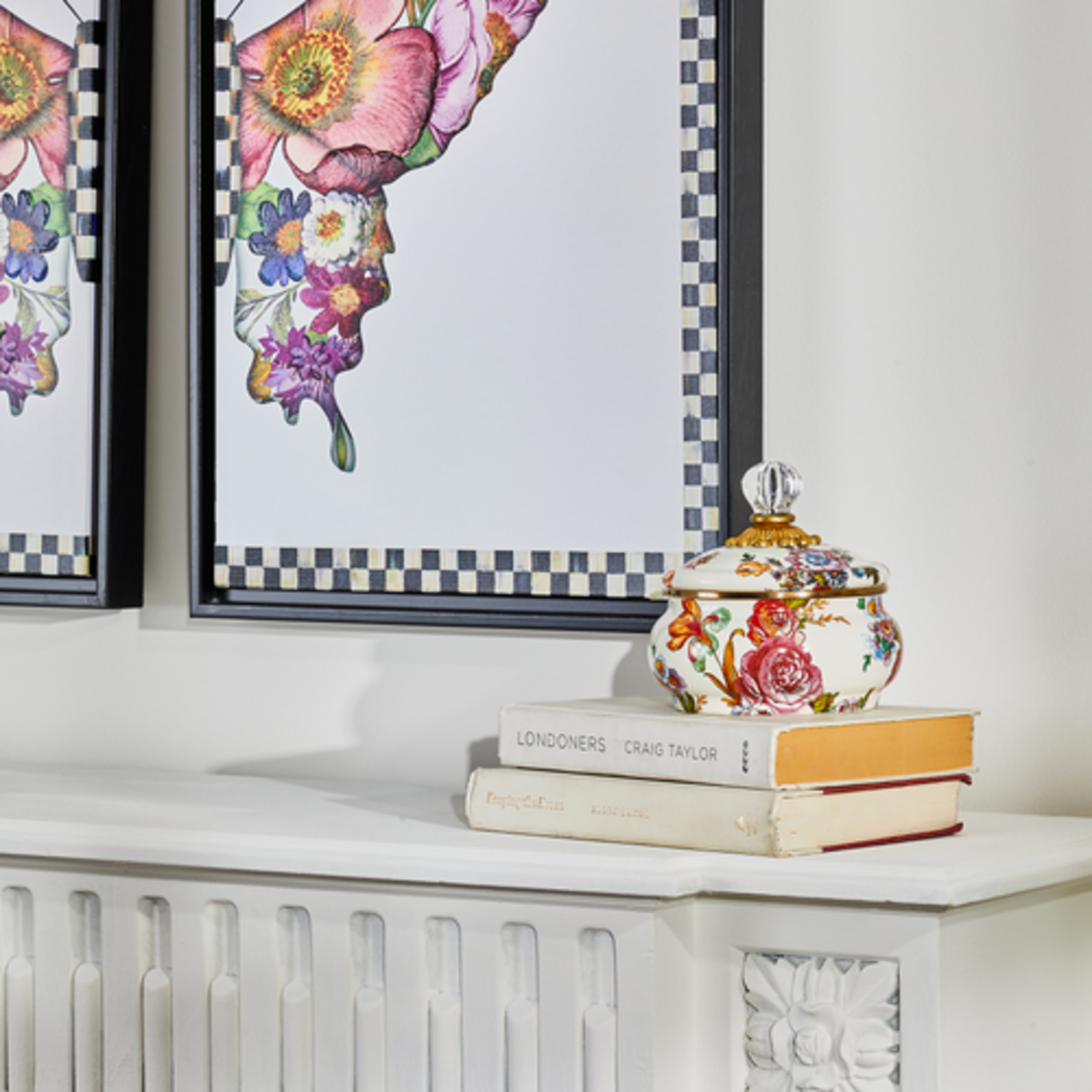 MacKenzie-Childs white flower market squashed pot