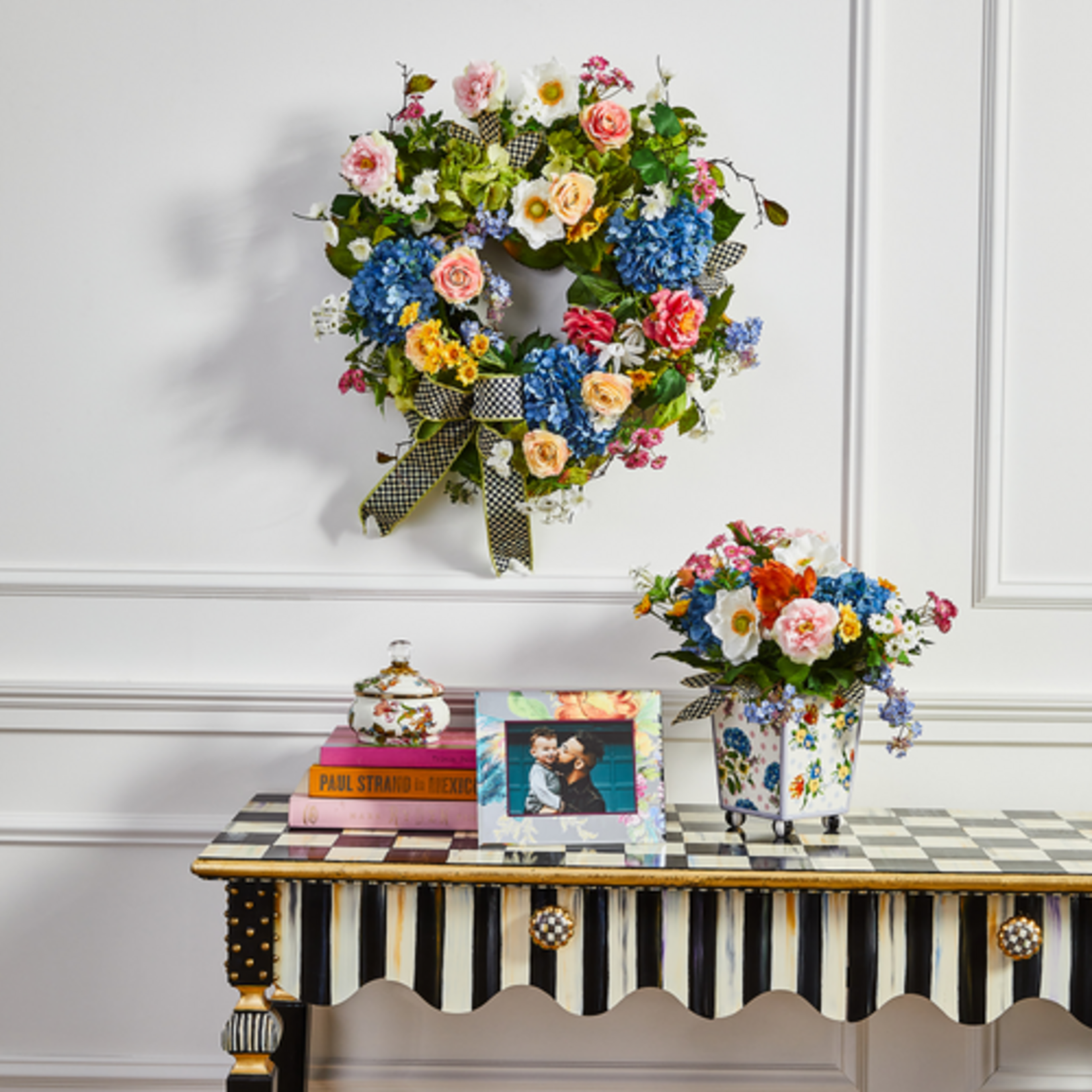 MacKenzie-Childs white flower market squashed pot