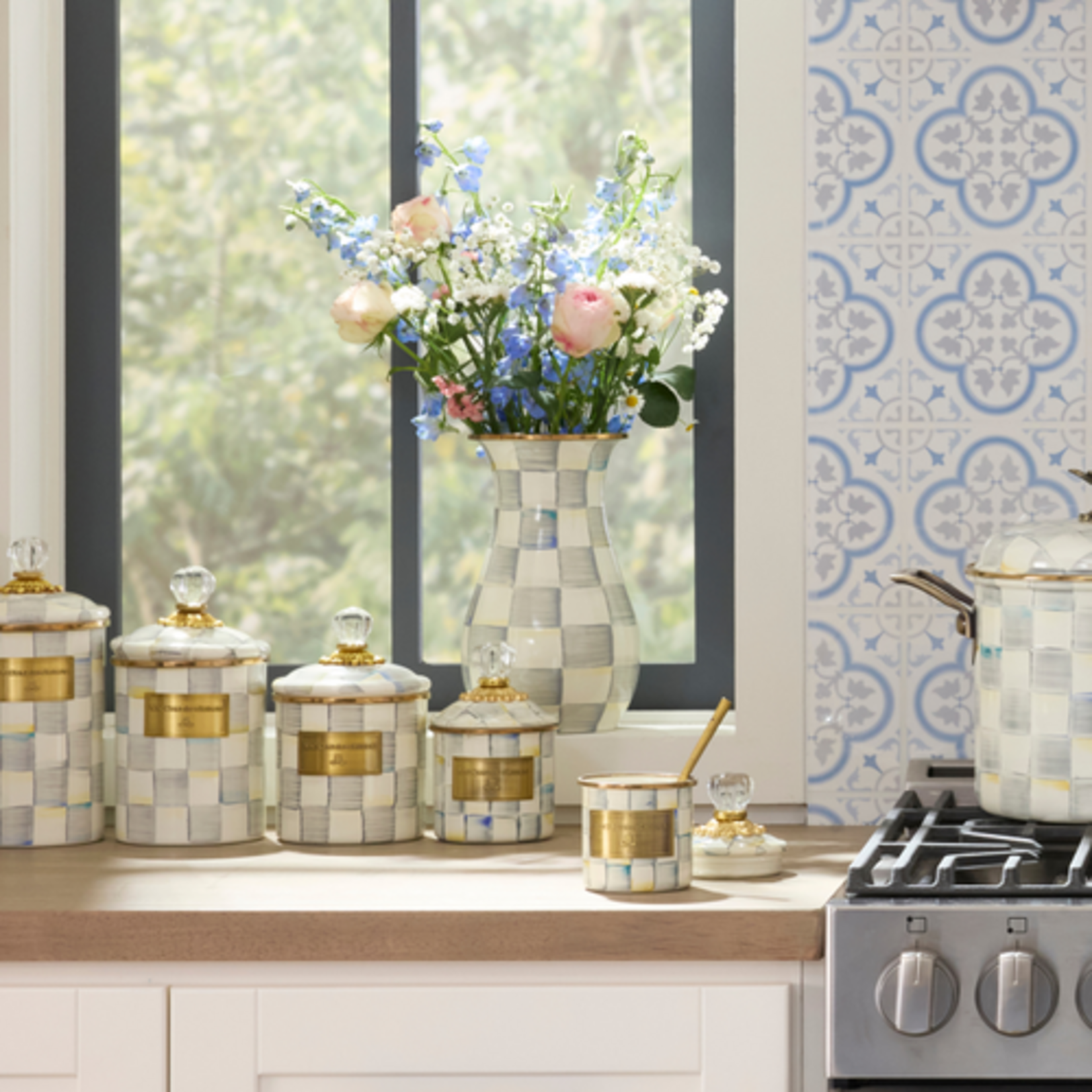 MacKenzie-Childs sterling check tall vase