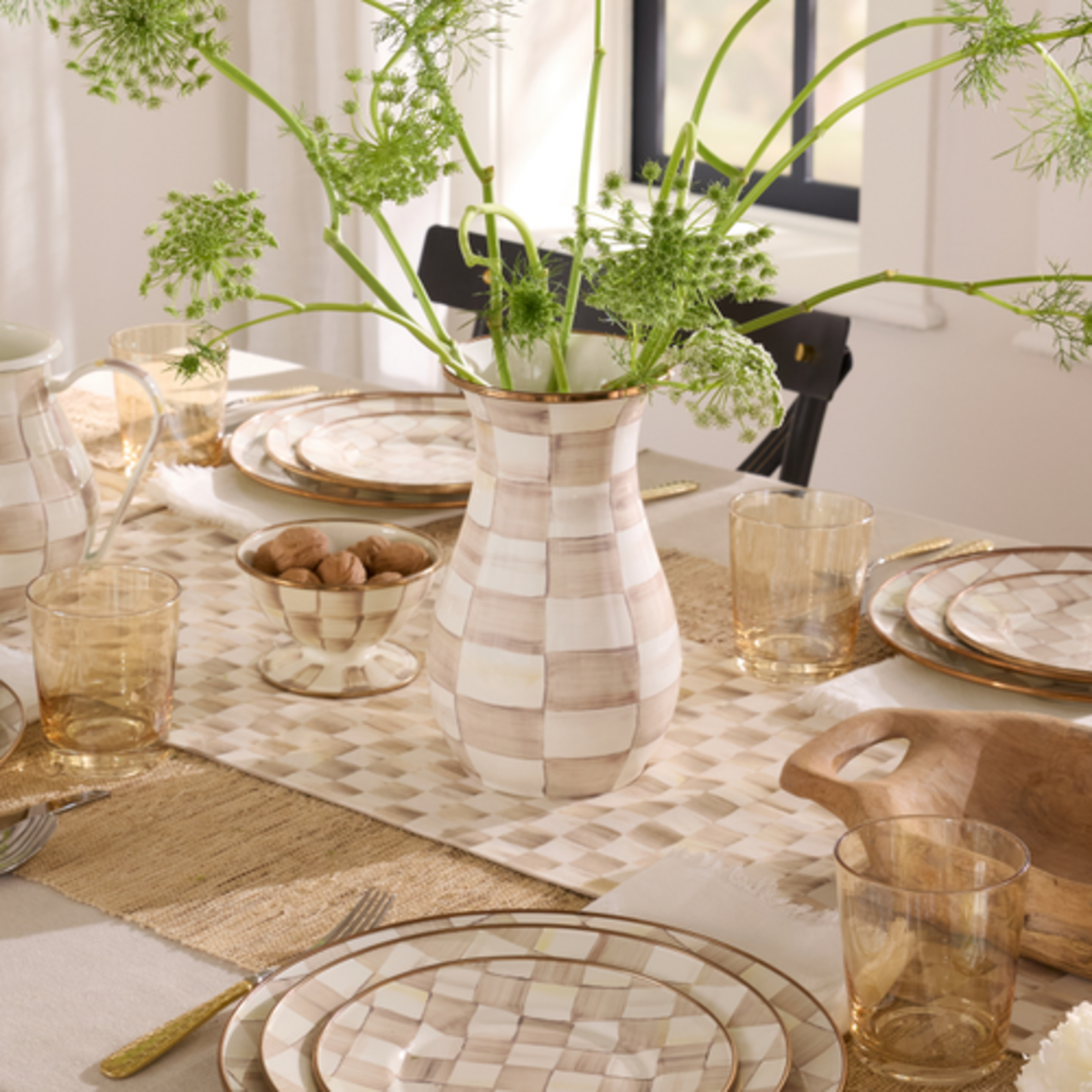 MacKenzie-Childs mocha check tall vase