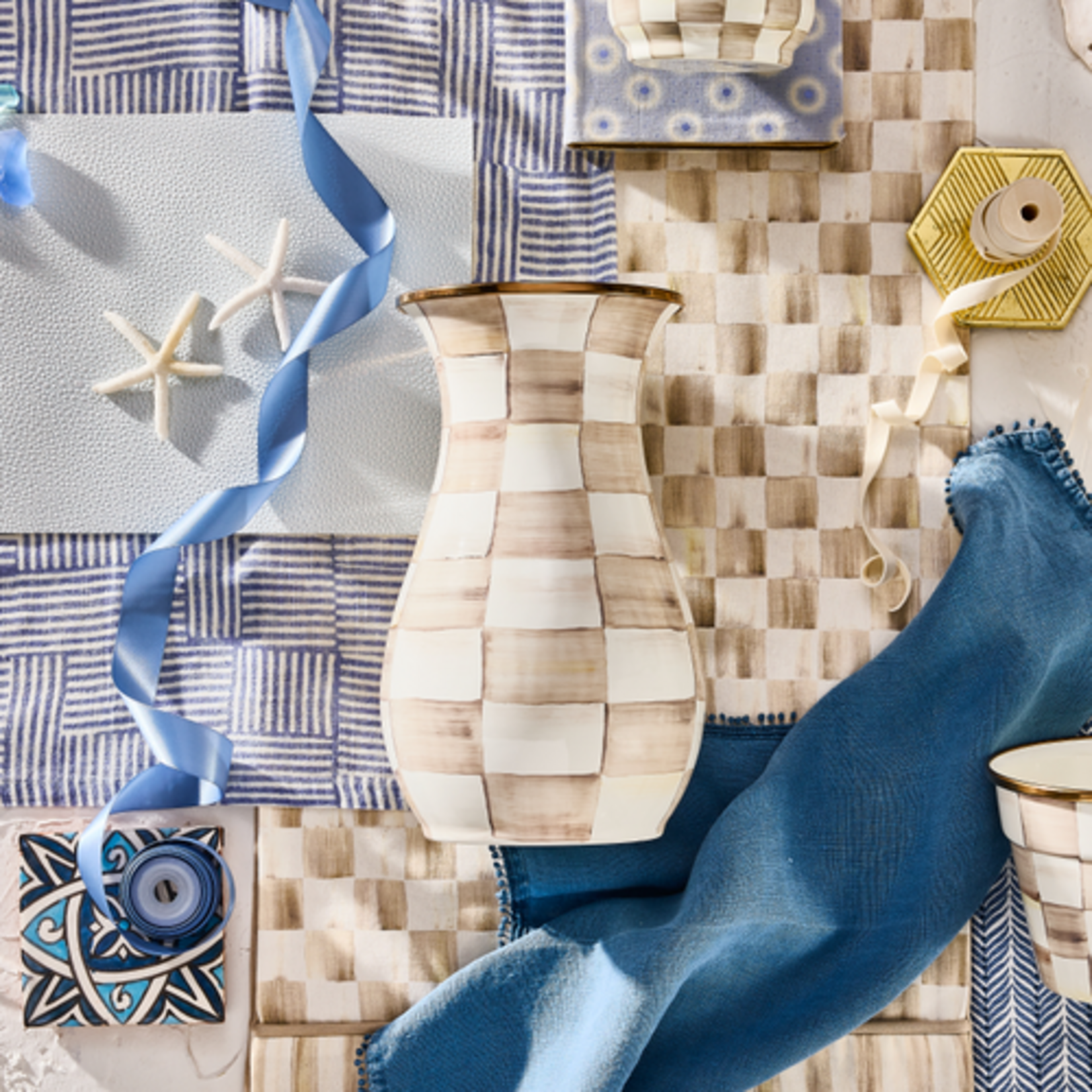 MacKenzie-Childs mocha check tall vase