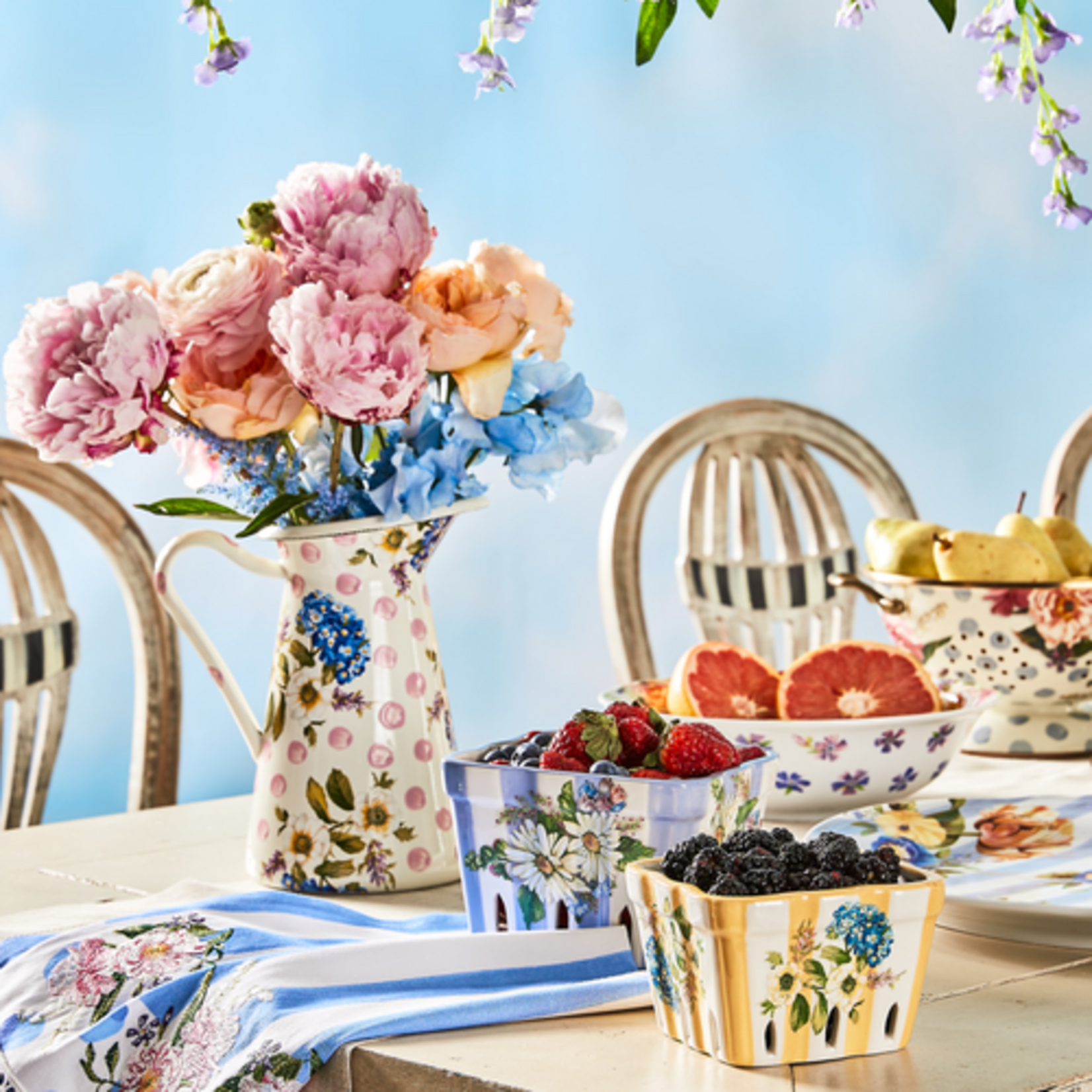 MacKenzie-Childs wildflowers pink medium practical pitcher