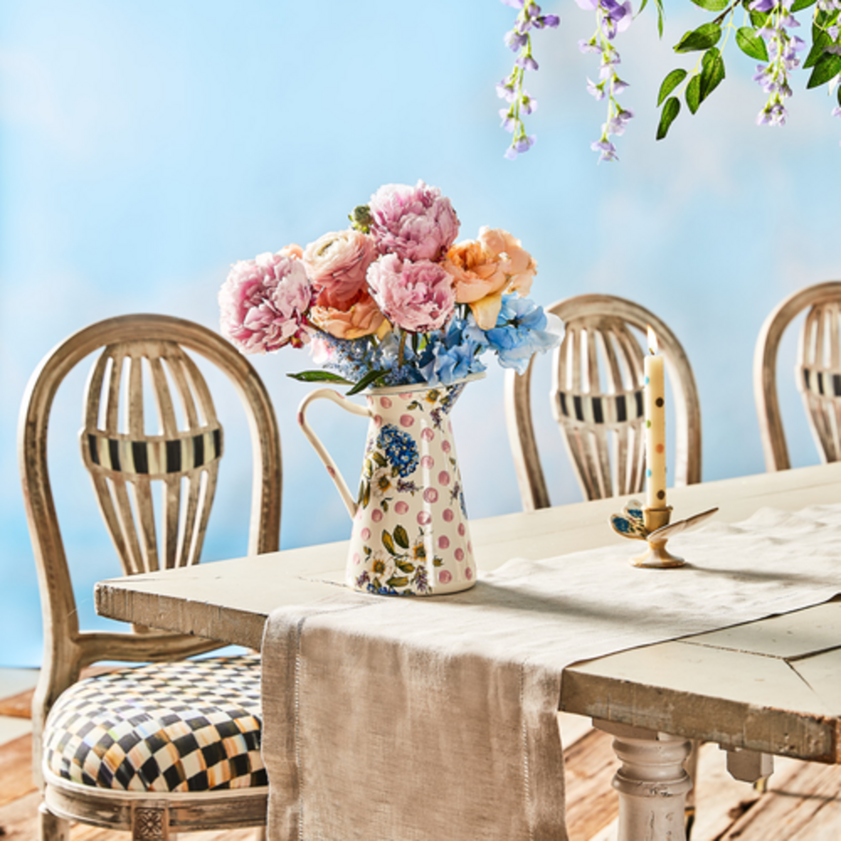 MacKenzie-Childs wildflowers pink medium practical pitcher