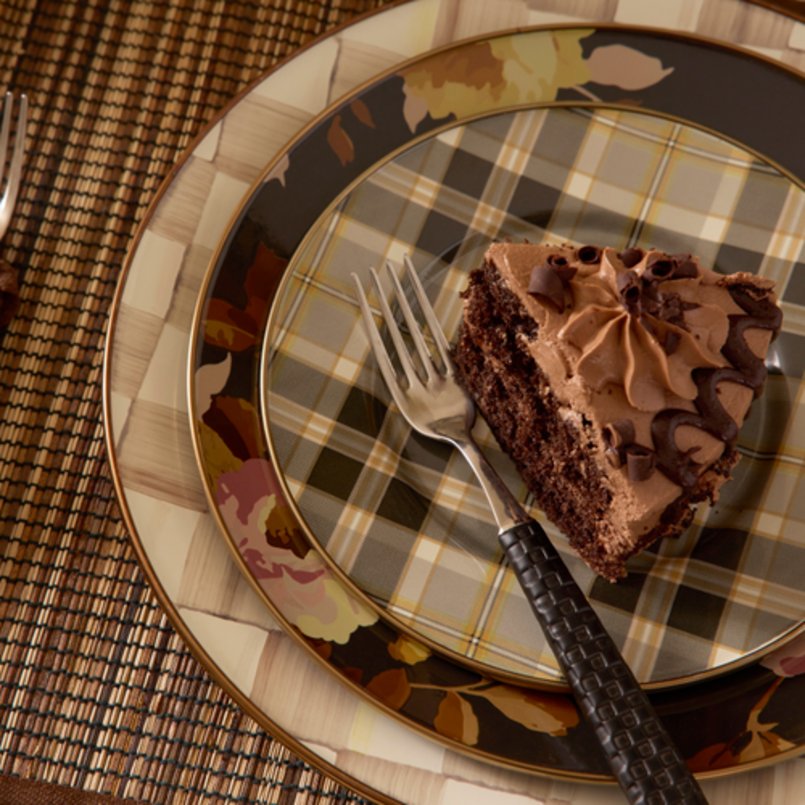 MacKenzie-Childs wild rose brown dinner plate