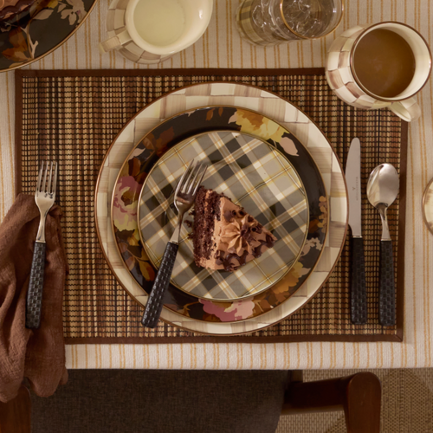 MacKenzie-Childs wild rose brown dinner plate