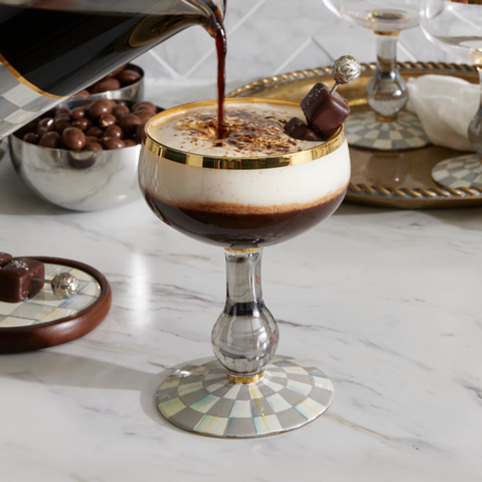 MacKenzie-Childs sterling check coupe glass