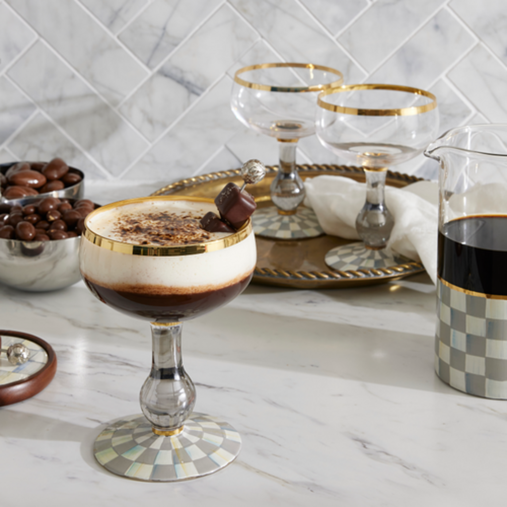 MacKenzie-Childs sterling check coupe glass