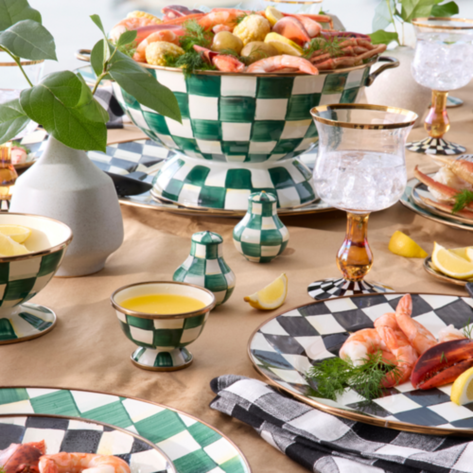 MacKenzie-Childs emerald check salt & pepper shakers