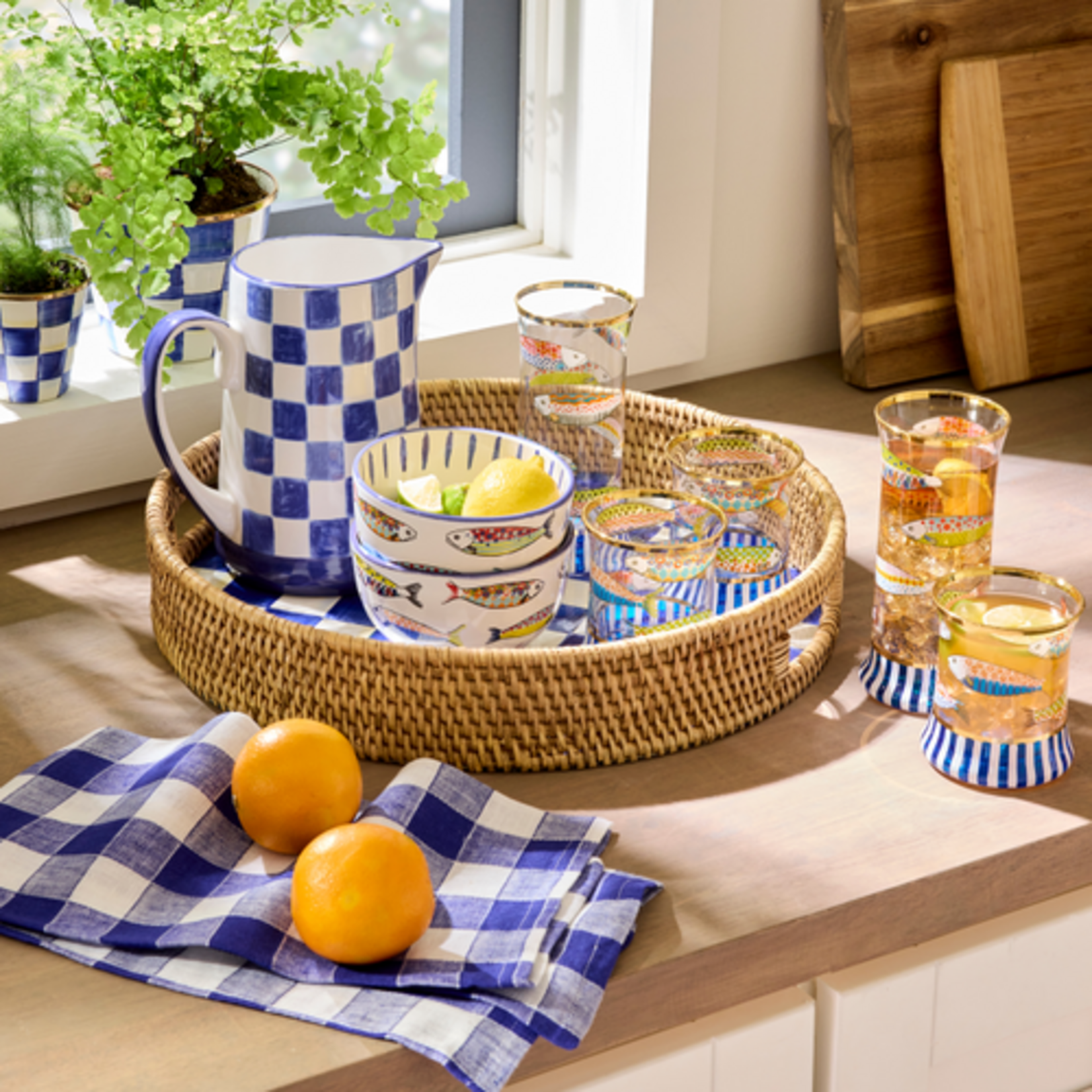 MacKenzie-Childs indigo check pitcher