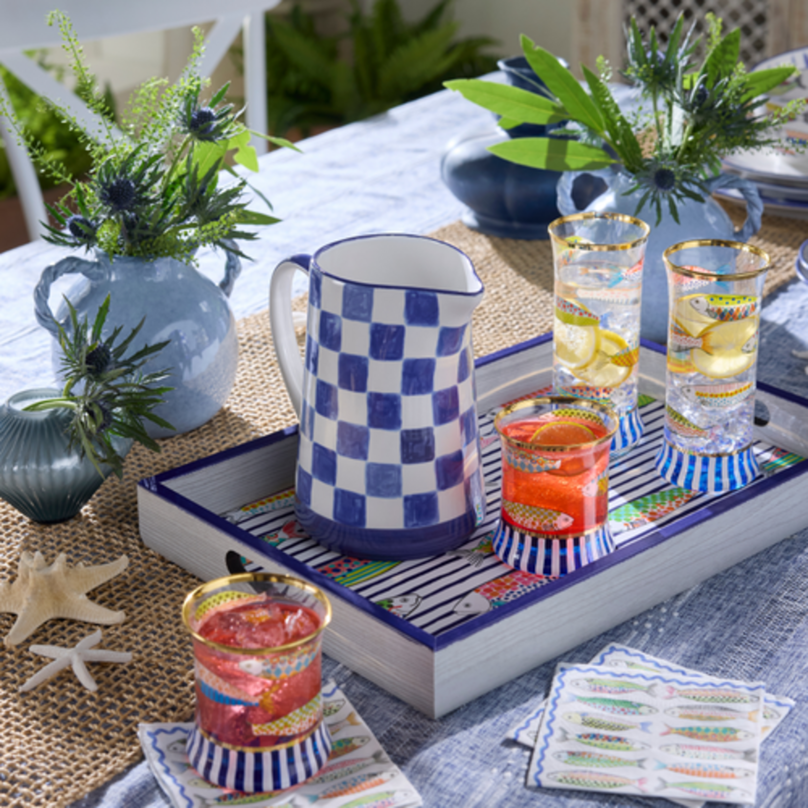 MacKenzie-Childs indigo check pitcher