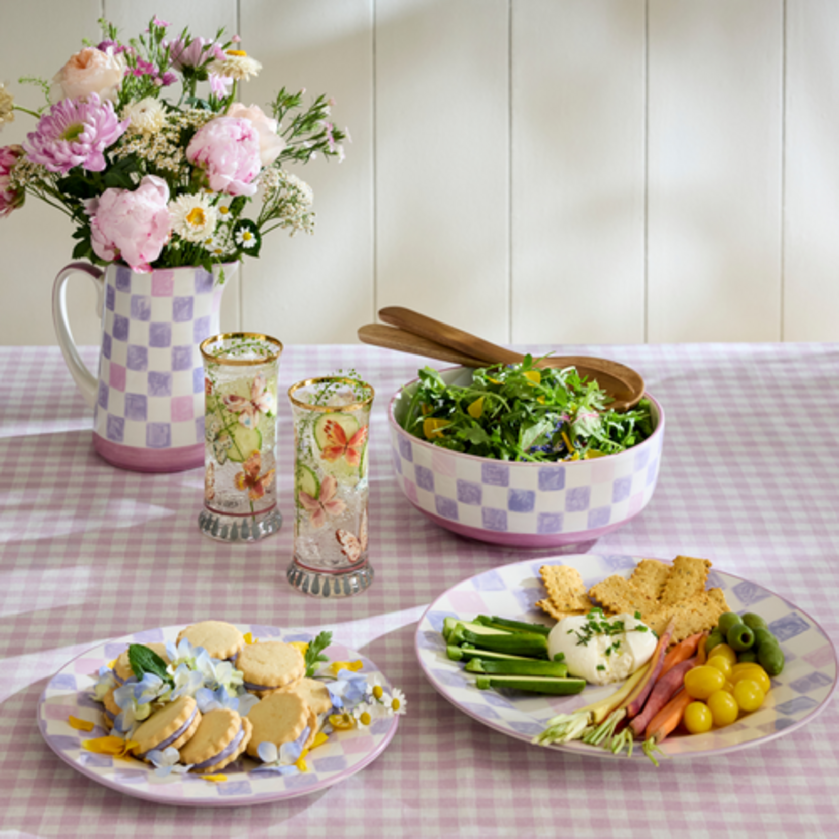 MacKenzie-Childs lilac check pitcher