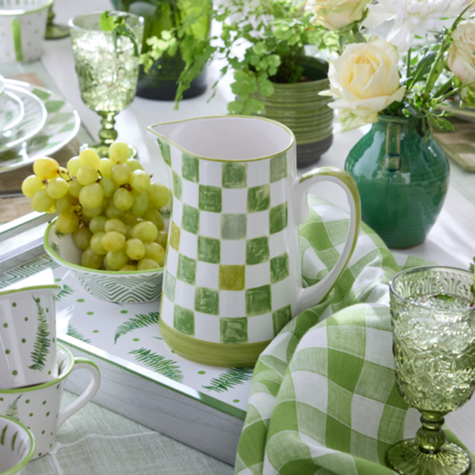 MacKenzie-Childs green check pitcher